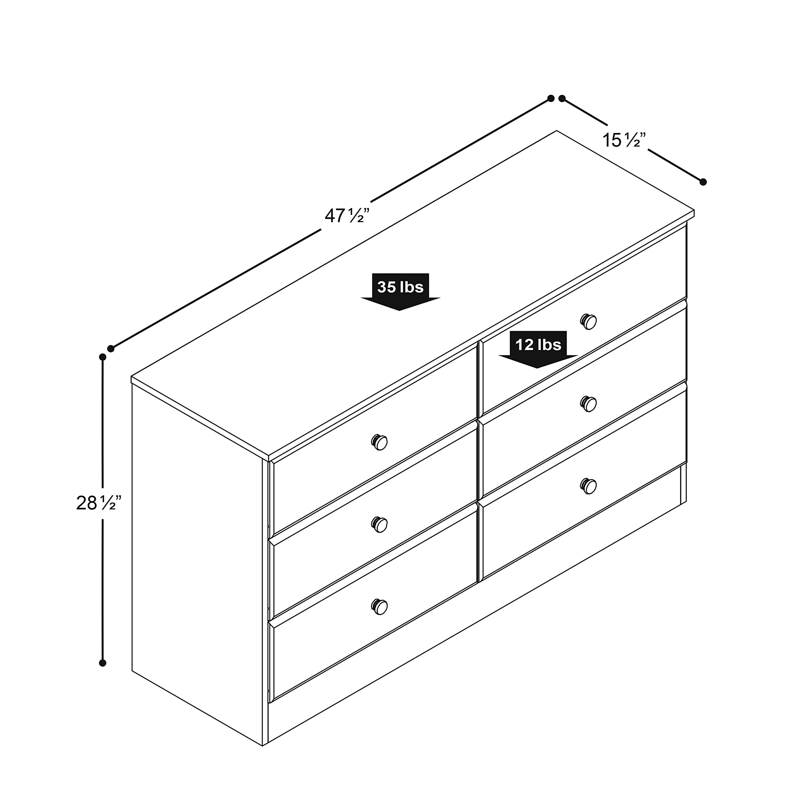 Prepac Astrid 6-Drawer Dresser - Modern Bedroom Storage Chest, 15.5