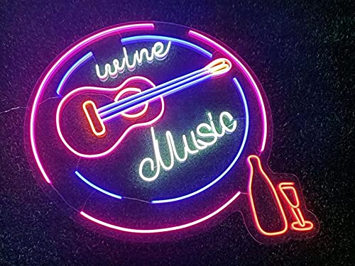 20x20 Inch Vivid LED Neon Sign - Classic Guitar Wine Beer Wall Decor Light for Home Bar, Cafe & Man Cave | Super Bright Custom Neon Lamp 20CGW318