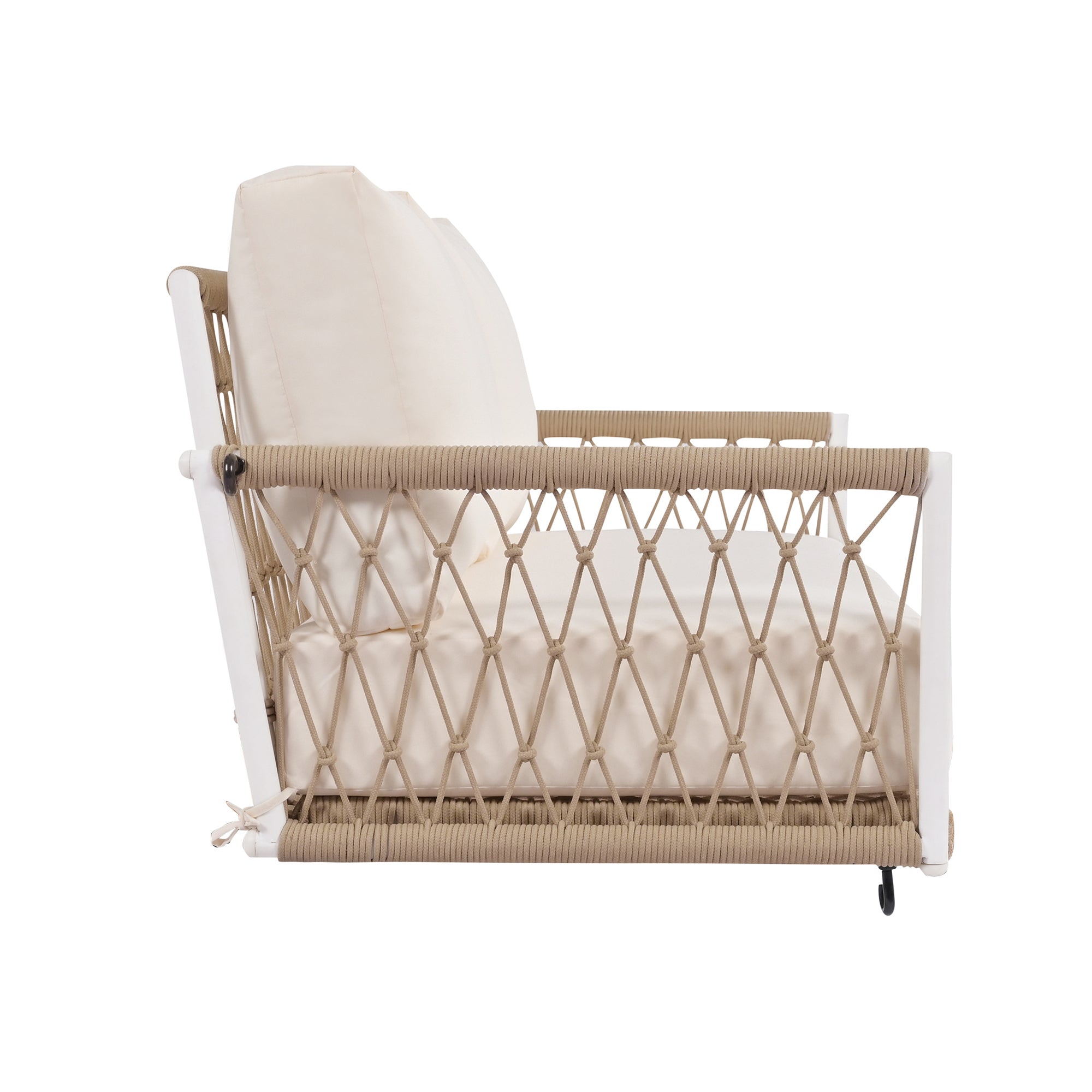 1 Piece Woven Rope Outdoor Swing Sofa with Soft Cushions - Seats 2 People - Perfect for Patio, Courtyard, Balcony & Backyard Relaxation - Durable Hanging Chair for Garden, Poolside or Porch