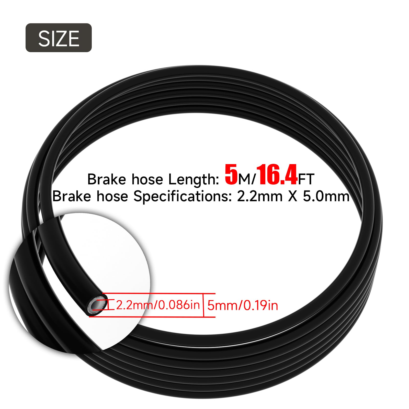 BH59 Hydraulic Disc Brake Hose - 5000mm (16.4FT) Bike Brake Cable Replacement for Mountain & Road Bikes - Durable Braking Performance for Off-Road Trails & Commuting