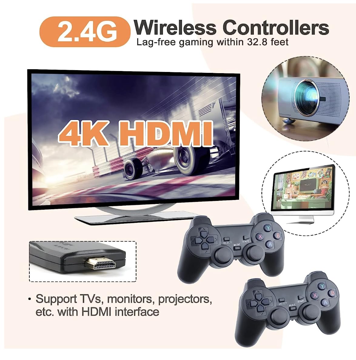 Retro Wireless Game Console with 10000+ Built-in Games - 9 Classic Emulators, Plug & Play HDMI Video Game Stick for Kids & Adults - Perfect for Family Game Nights & Nostalgic Gaming Experience