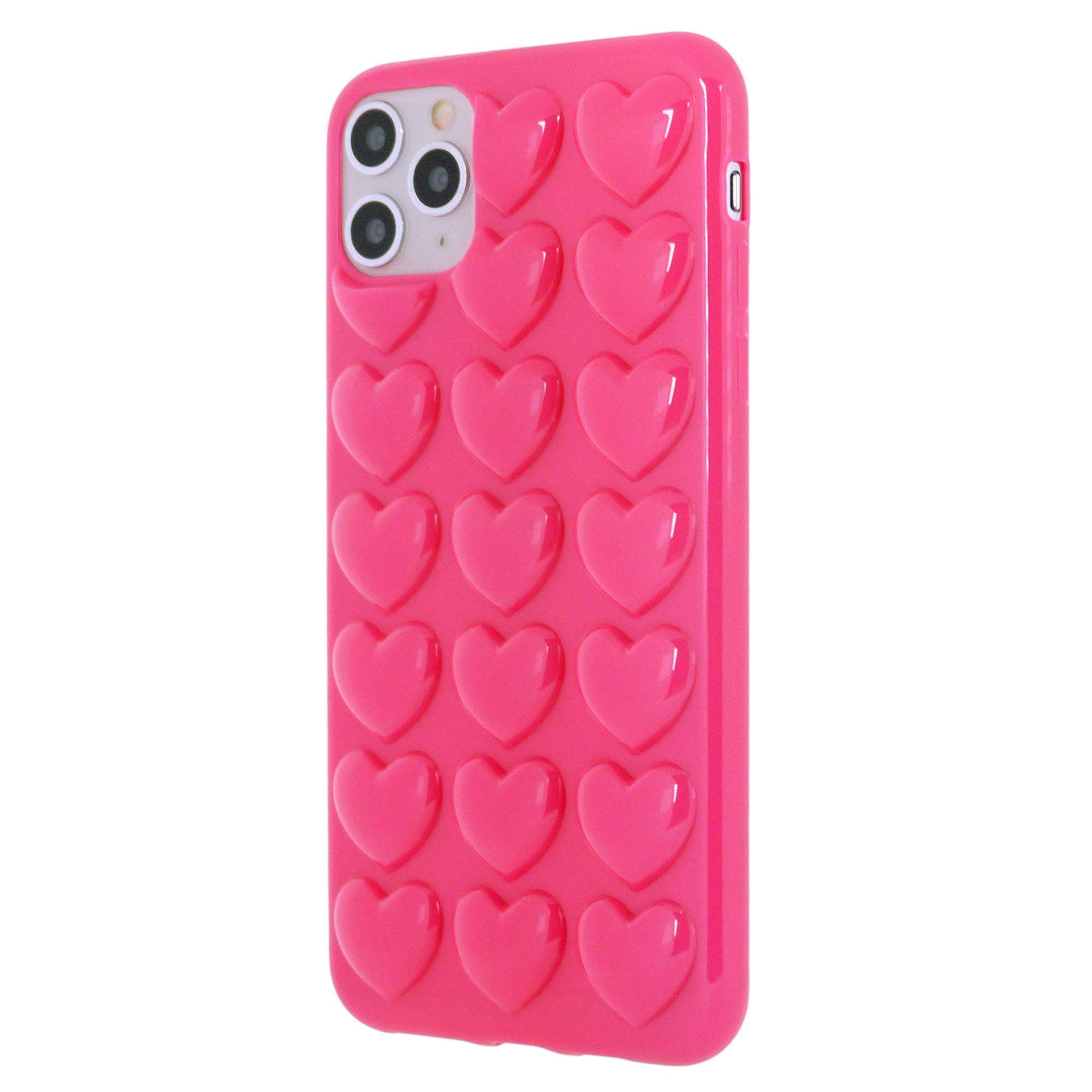 Cute 3D Pop Bubble Heart Kawaii Gel Phone Case for iPhone 11 Pro Max (6.5 Inch) - Hot Pink, Girly Protective Cover for Women | Perfect for Everyday Use, Gift Giving & Fashion Accessories