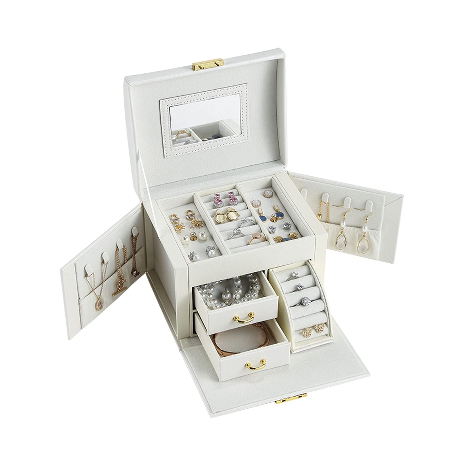 Elegant PU Leather Jewelry Organizer Box for Women & Girls - Multi-Layer Travel Jewelry Case with Mirror, Removable Drawer for Necklaces, Rings & Earrings Storage (Color B) - Perfect for Travel, Home & Gift Giving