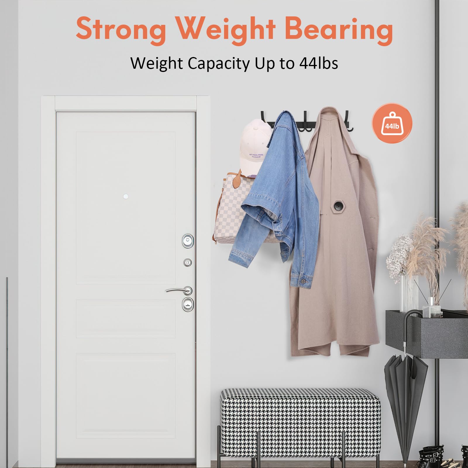 2 Pack Wall Mount Coat Rack with 15 Hooks - Heavy Duty Entryway Organizer & Bedroom Storage Solution for Coats, Hats, Bags & Accessories | Perfect for Small Spaces & Home Decor