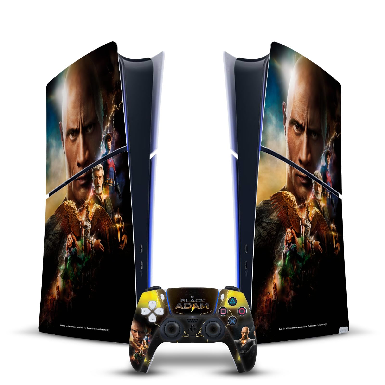 Official Licensed Black Adam Poster Art Vinyl Skin Sticker for Sony PlayStation 5 PS5 Slim & Digital Edition Console + DualSense Controller - Gaming Decoration & Protection for PS5 Accessories