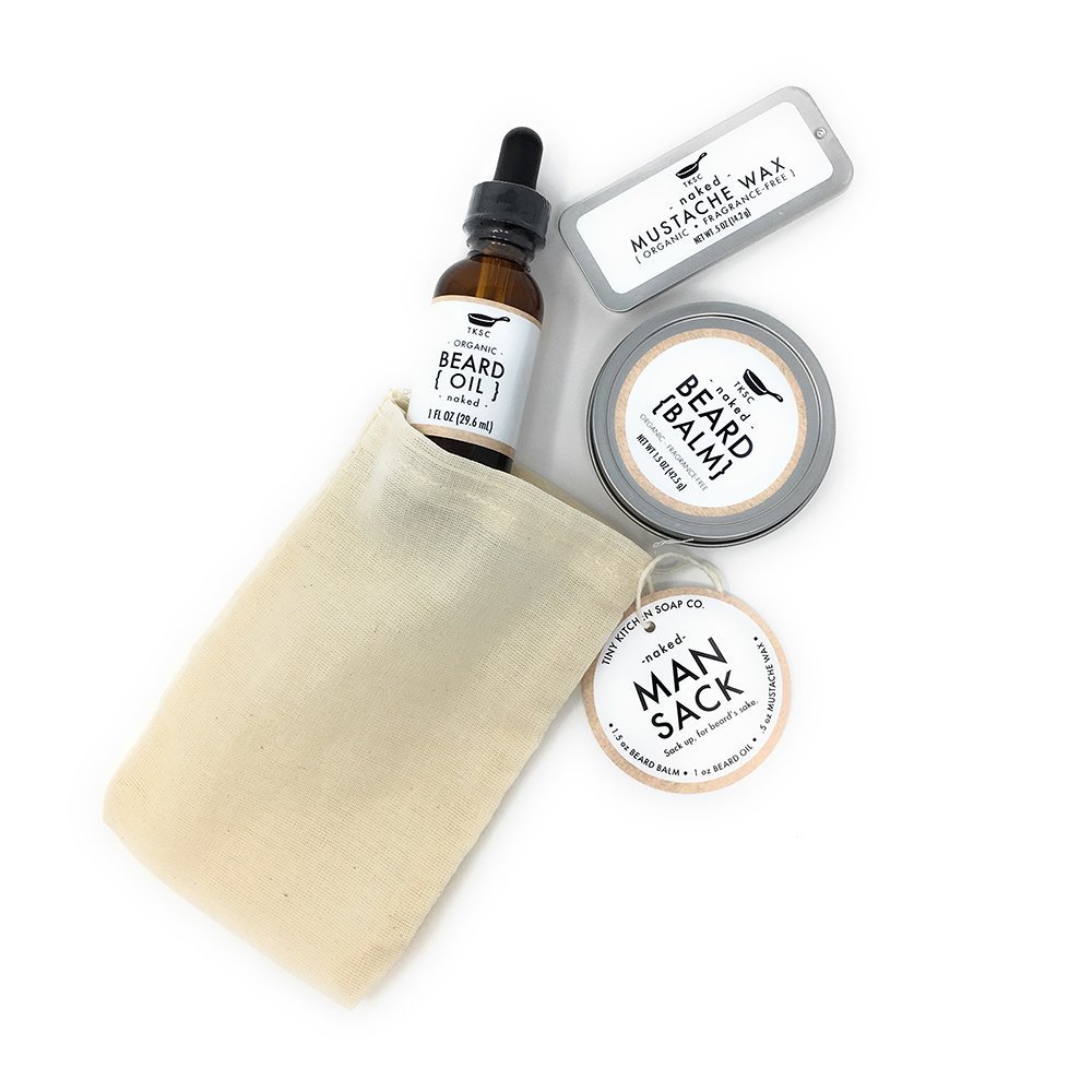 Organic Beard Grooming Kit for Men - Handmade Naked (Fragrance-Free) Beard Balm, Oil & Mustache Wax - Natural Care for Soft, Healthy Facial Hair - Perfect for Daily Grooming & Styling at Home or Travel