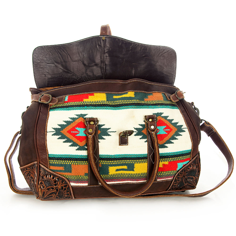 American Darling ADBG643 Genuine Leather Western Handbag - Hand Tooled Saddle Blanket Design Duffle Bag for Women | Perfect for Cowgirl Style, Rodeo Events & Western Fashion Accessories