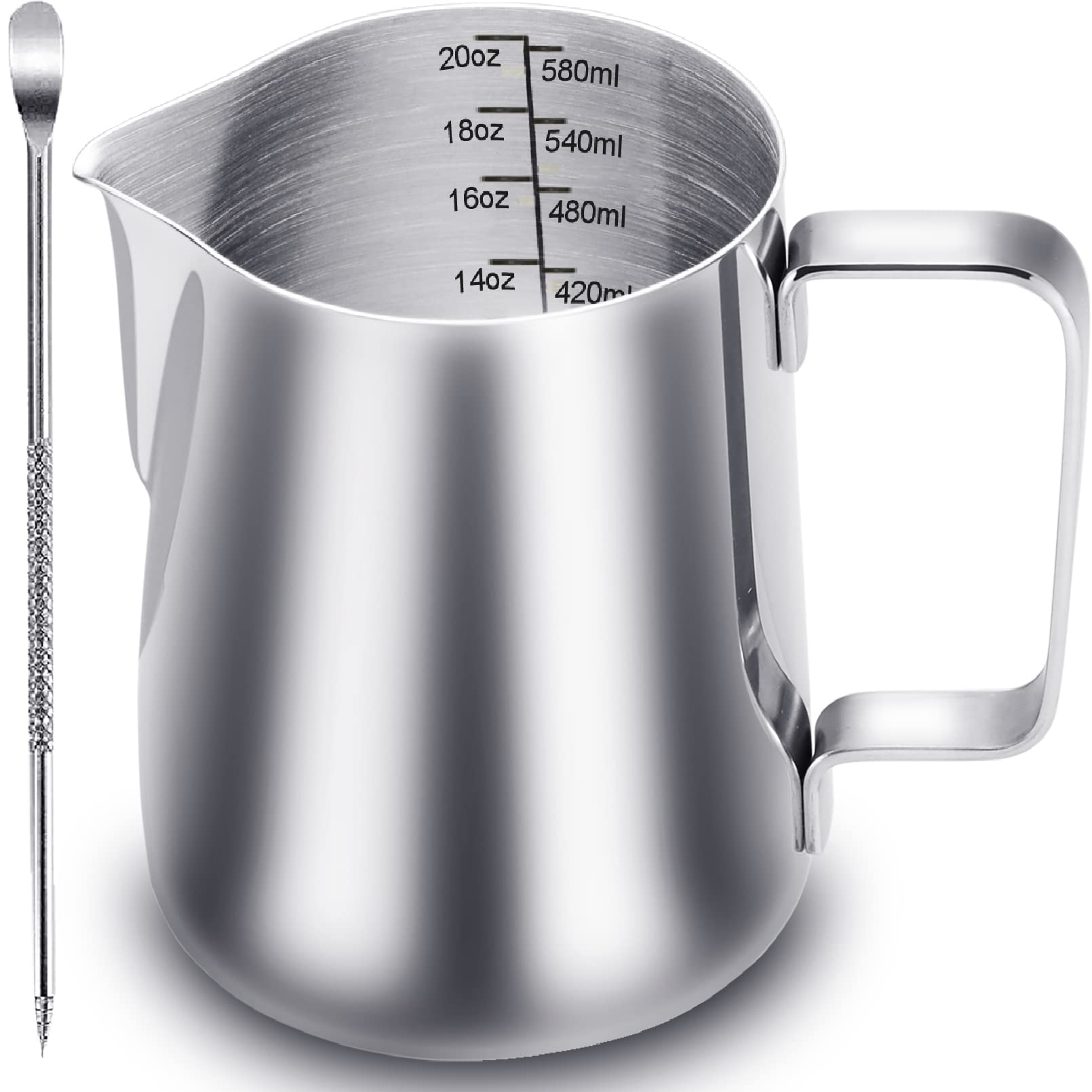 CAMKYDE 20 oz Stainless Steel Milk Frothing Pitcher for Espresso, Cappuccino & Latte Art - Barista-Grade Coffee Steaming Jug with Decorating Pen - Perfect for Home Cafes & Professional Coffee Shops