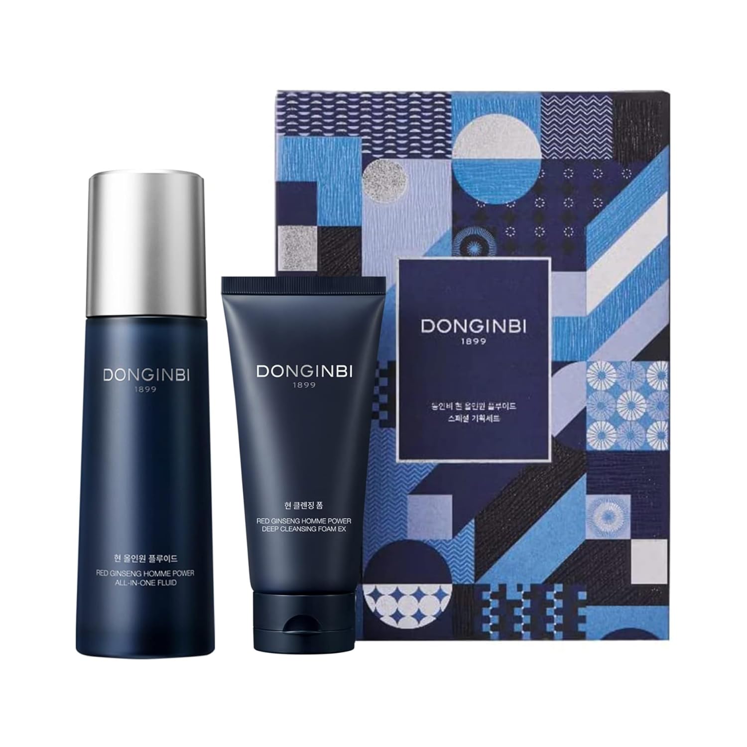 Donginbi Red Ginseng Men's Skincare Set - Cleansing Foam EX & All-in-One Fluid with Moisturizing Toner | Korean Anti-Aging Routine for Dry & Sensitive Skin | Daily Face Care & Travel Essentials