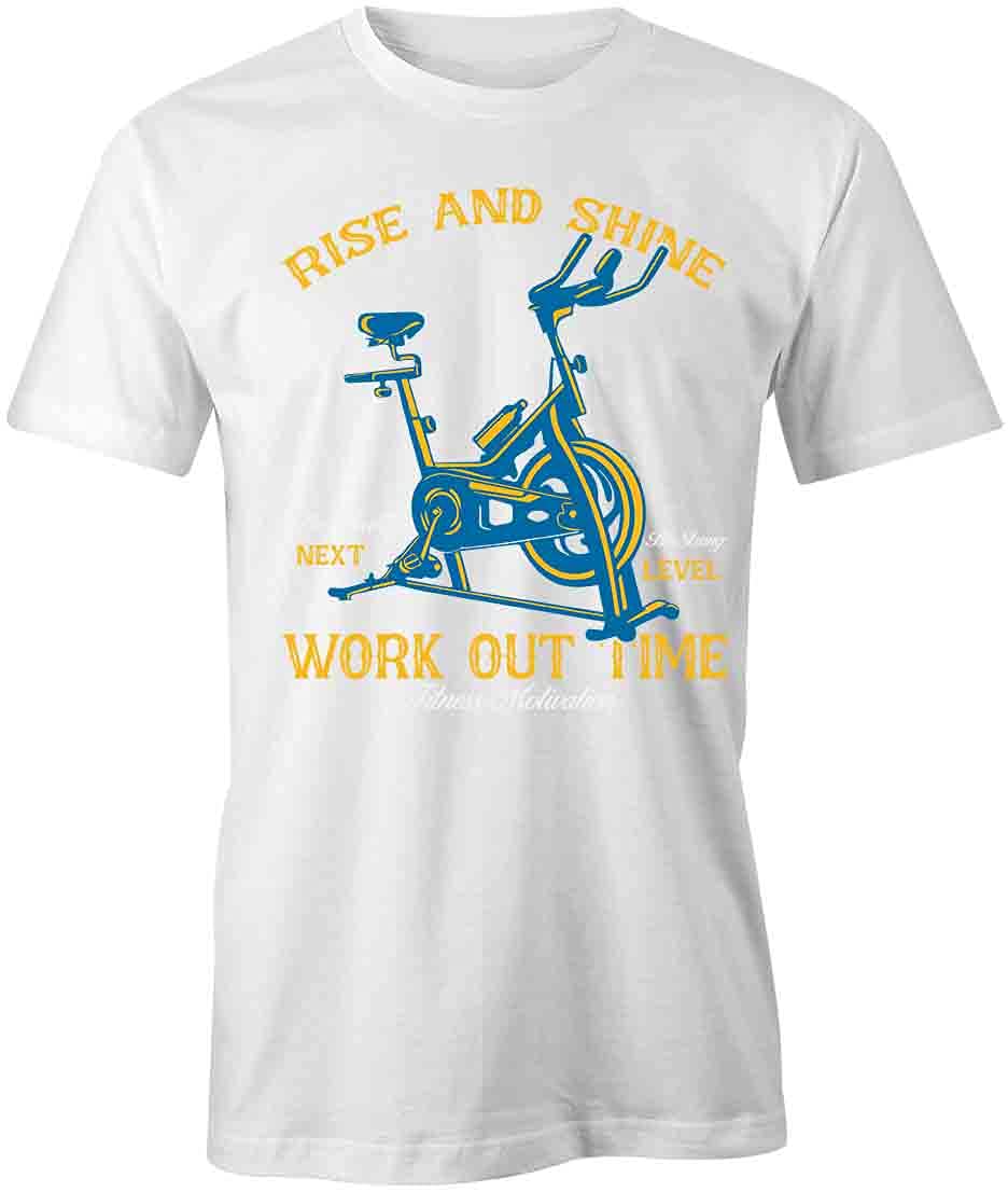 Rise and Shine Workout T-Shirt for Men & Women | White Graphic Printed Cotton Tee | Gym, Running, Yoga & Casual Wear