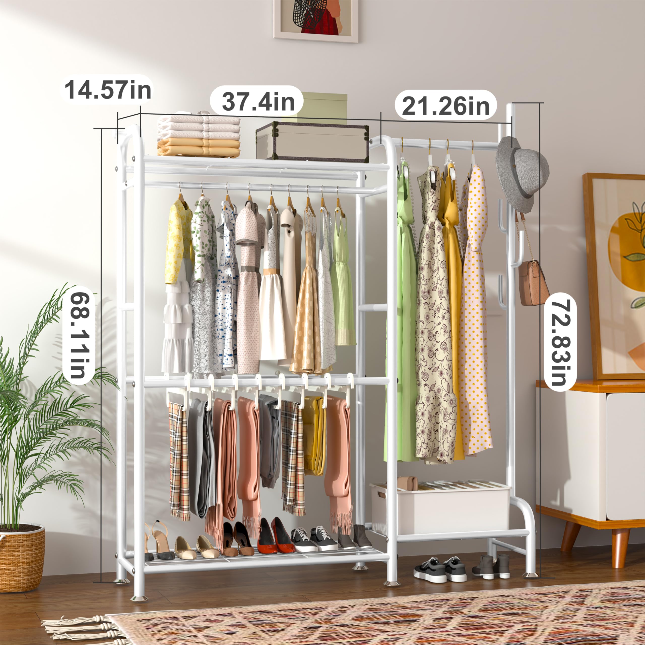 Portable Closet Wardrobe Organizer with Shelves & Hanging Rod - Free Standing Garment Rack for Clothes Storage (72.83 x 61.42 x 14.57 Inches) - Perfect for Bedroom, Dorm, Apartment & Small Space Organization