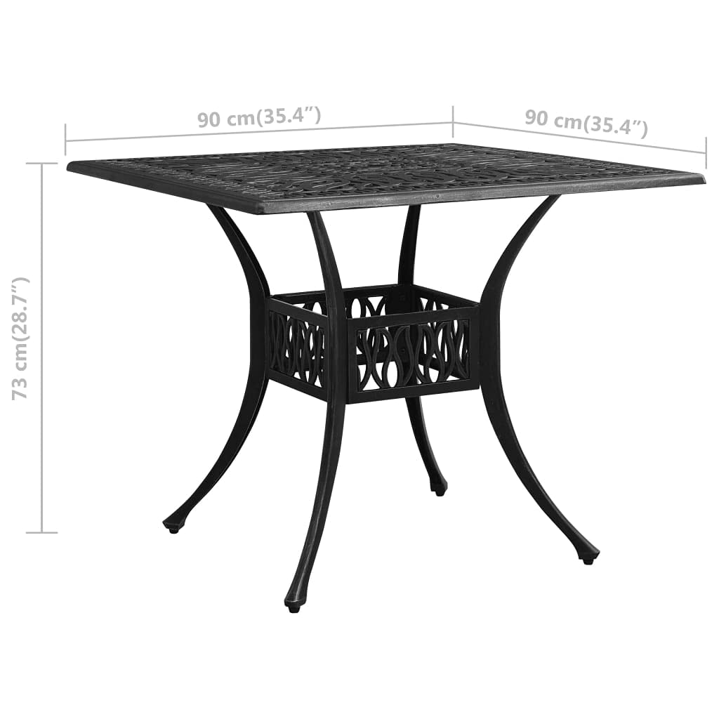 35.4 Inch Round Cast Aluminum Outdoor Dining Table with Umbrella Hole - Retro Bistro Patio Table for Garden, Backyard & Poolside - Weather-Resistant Black Metal Table (Fast Shipping)