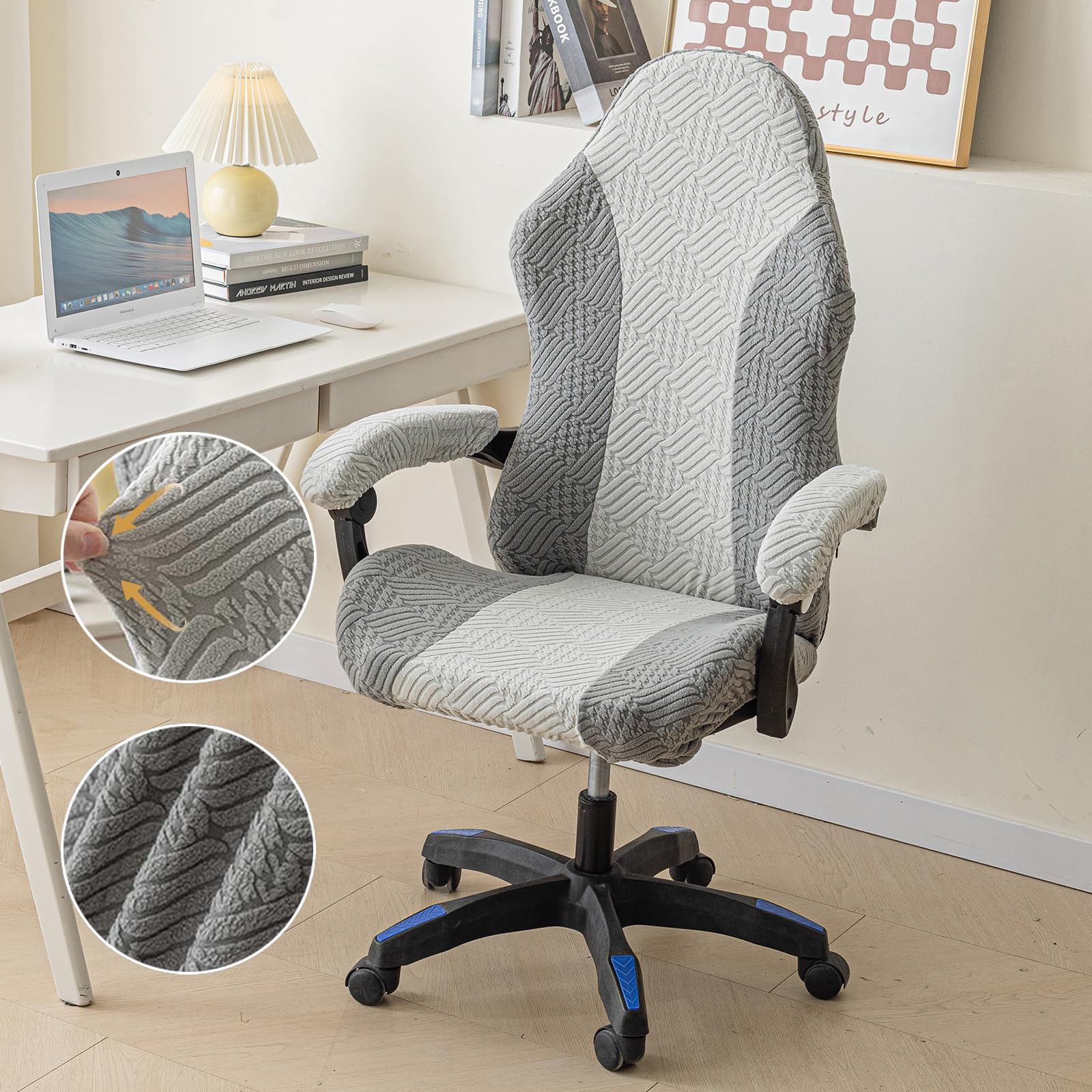 Stretchable Gaming Chair Cover with Armrest Covers - Universal Fit for Office & Computer Chairs - Breathable Seat Slipcover in Gray - Perfect for Home Office, Gaming Setup & Workspace Protection