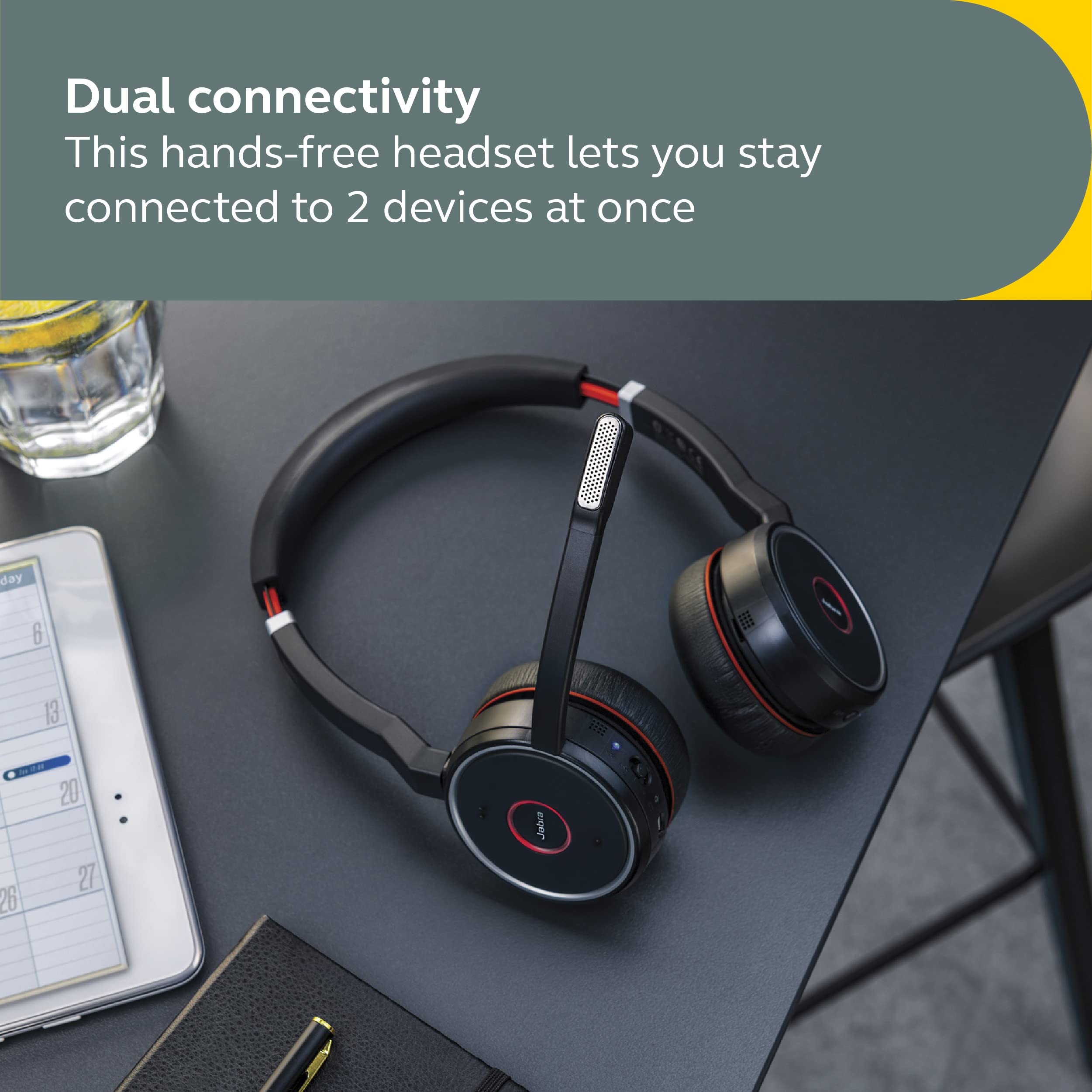 Jabra Evolve 75 SE UC Stereo Wireless Bluetooth Headset with Active Noise Cancelling Mic, 14-Hour Battery & Dual Connectivity - Compatible with Zoom/Teams/Webex (Renewed, Black) - Perfect for Remote Work & Online Meetings