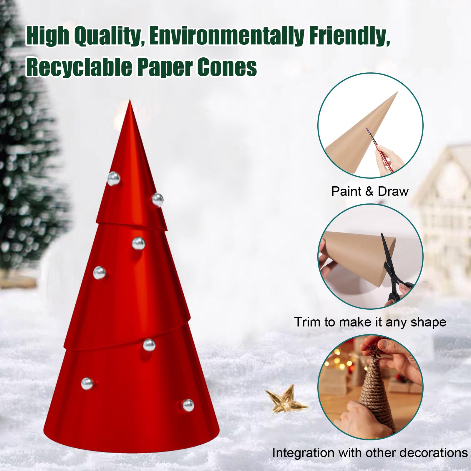 5-Pack Paper Mache Cones for Crafts - Open Bottom Cardboard Cones for DIY Christmas Tree Decorations, Xmas Party Supplies, Home Decor & Art Projects (5.7 x 2.8 Inch) - Perfect for Holiday Crafts, School Projects & Creative Decorating