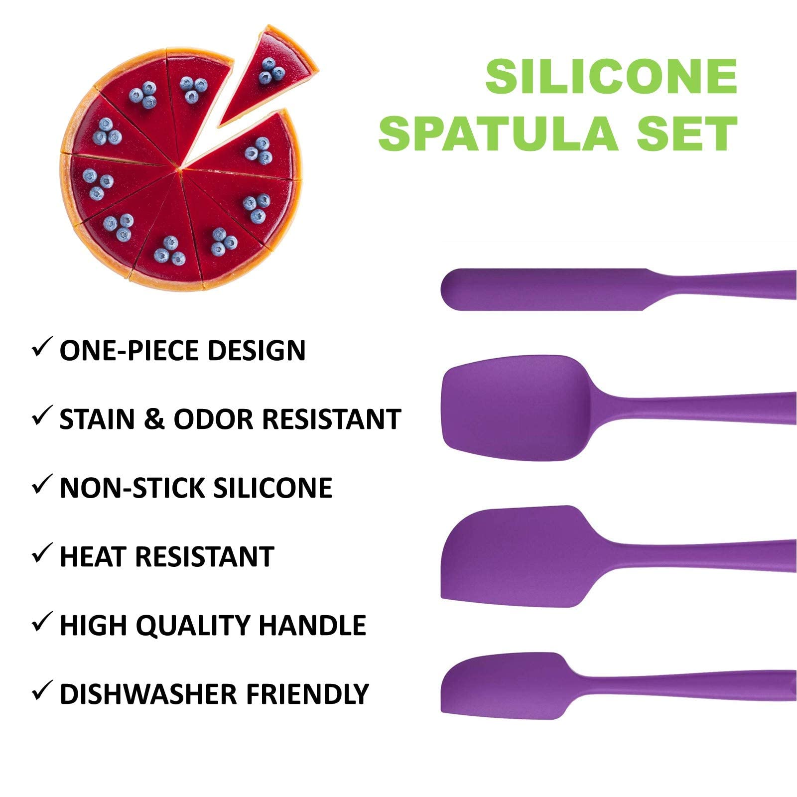 Premium Silicone Spatula Set - 4-Piece Non-Stick Kitchen Utensils for Cooking, Baking & Mixing - Heat Resistant & Dishwasher Safe - Purple Cooking Tools - Perfect for Baking Cakes, Mixing Batter & Non-Stick Cookware