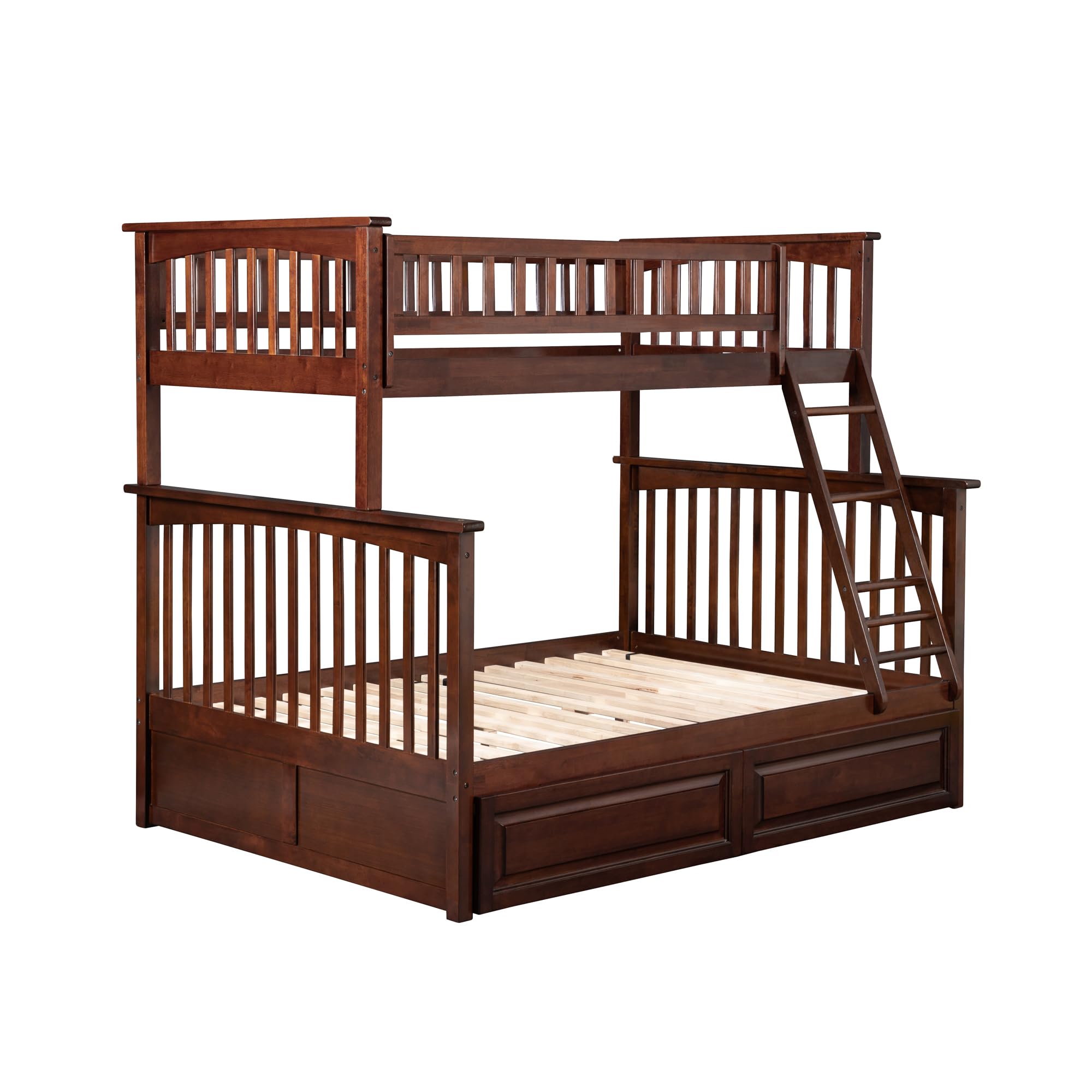 AFI Columbia Twin Over Full Size Bunk Bed with Raised Panel Drawers & USB Charging Station - Solid Walnut Wood for Kids, Teens & Guest Rooms - Space Saving Solution for Small Bedrooms & Vacation Homes