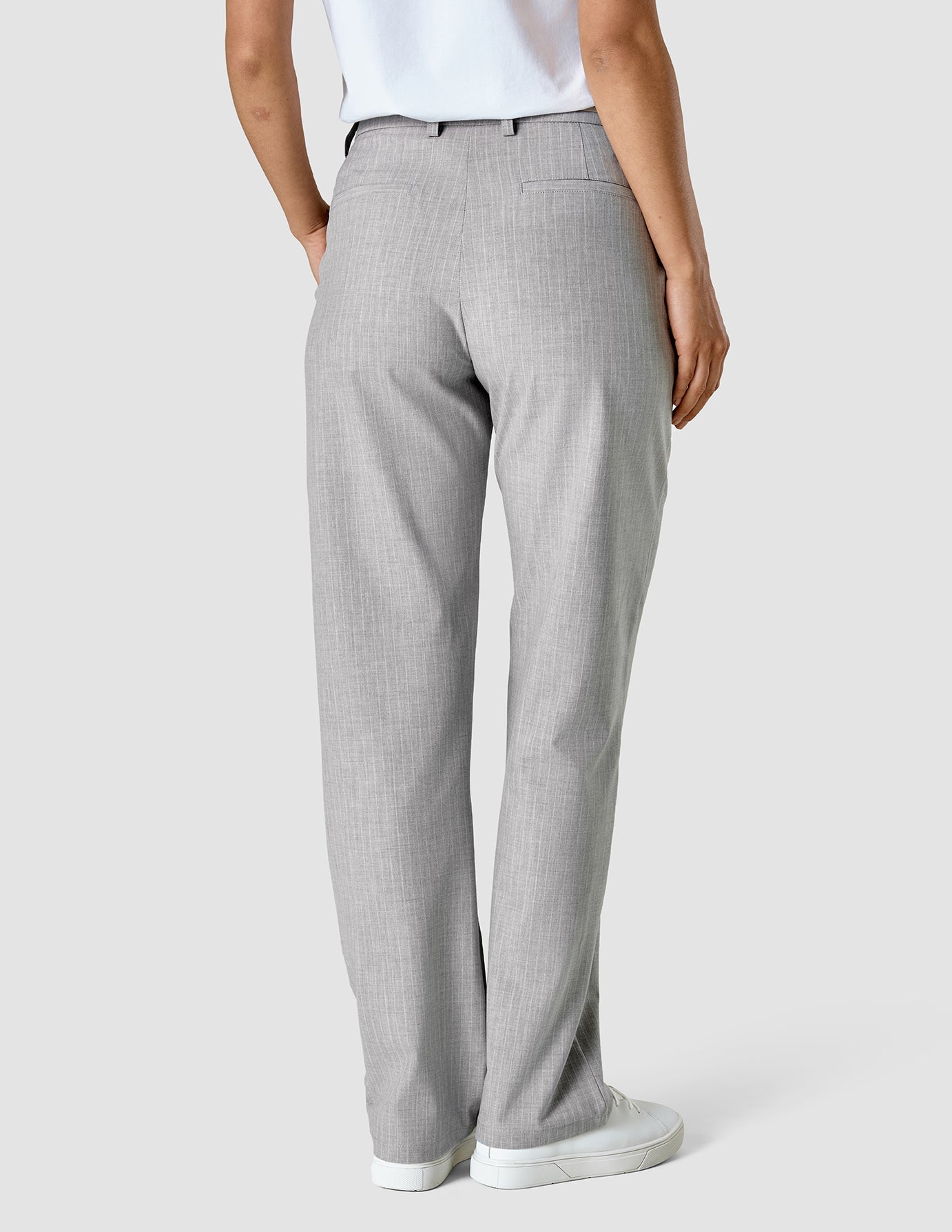 Essential Straight Fit Pants in Light Grey Pinstripe - Perfect for Office Wear & Business Casual Outfits