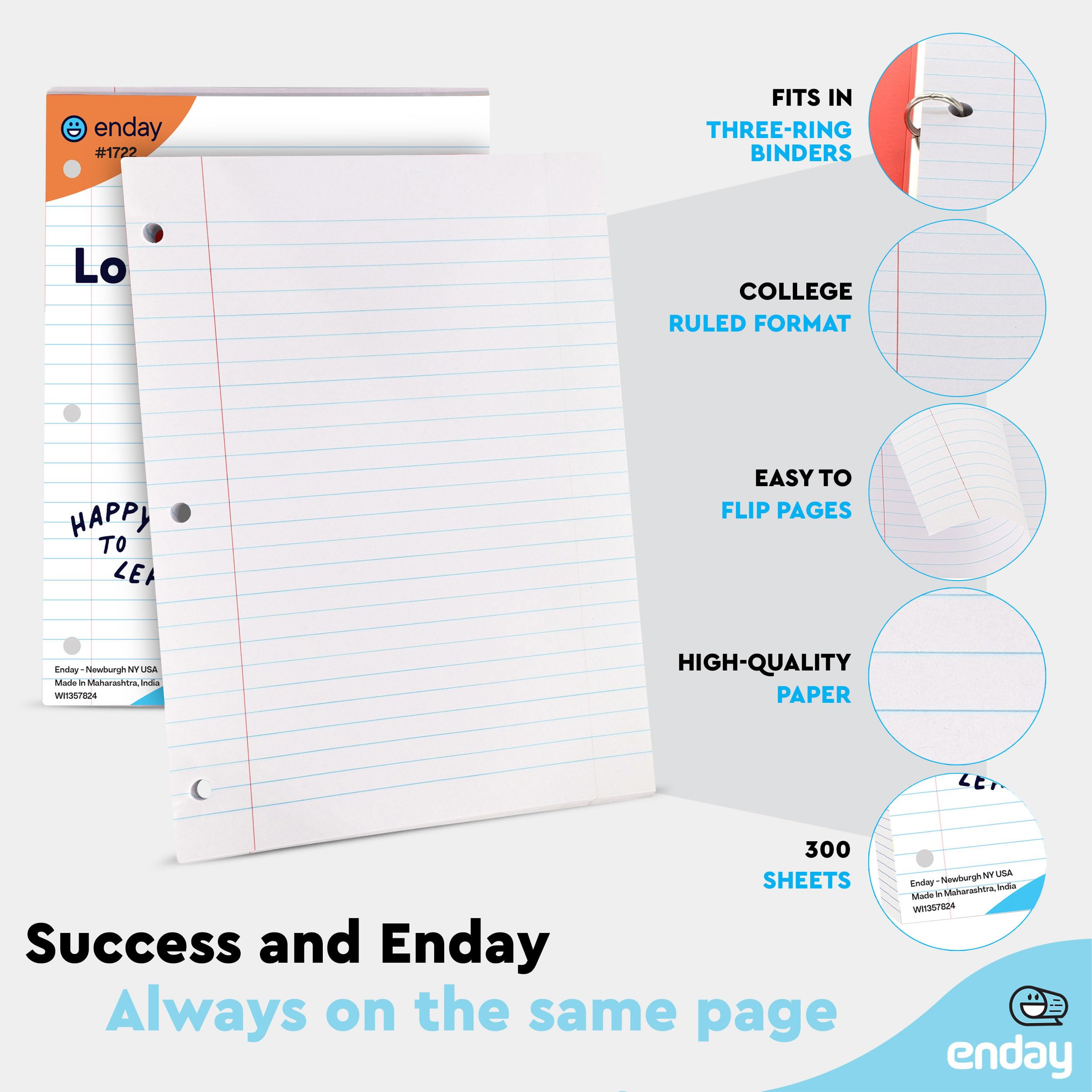 Enday College Ruled Loose Leaf Paper - 8