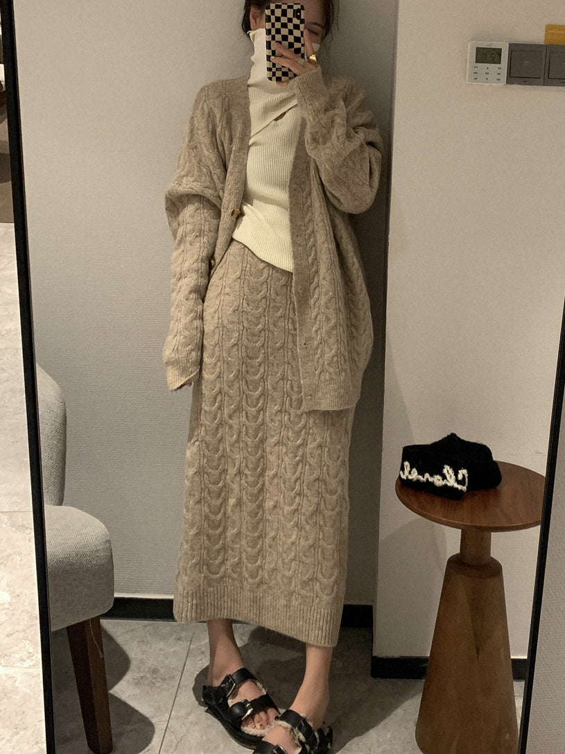 Lovevop Women's Casual Knitted Cardigan & Skirt 2-Piece Set - Cozy Outfit for Fall/Winter, Office Wear, Date Night & Weekend Outings