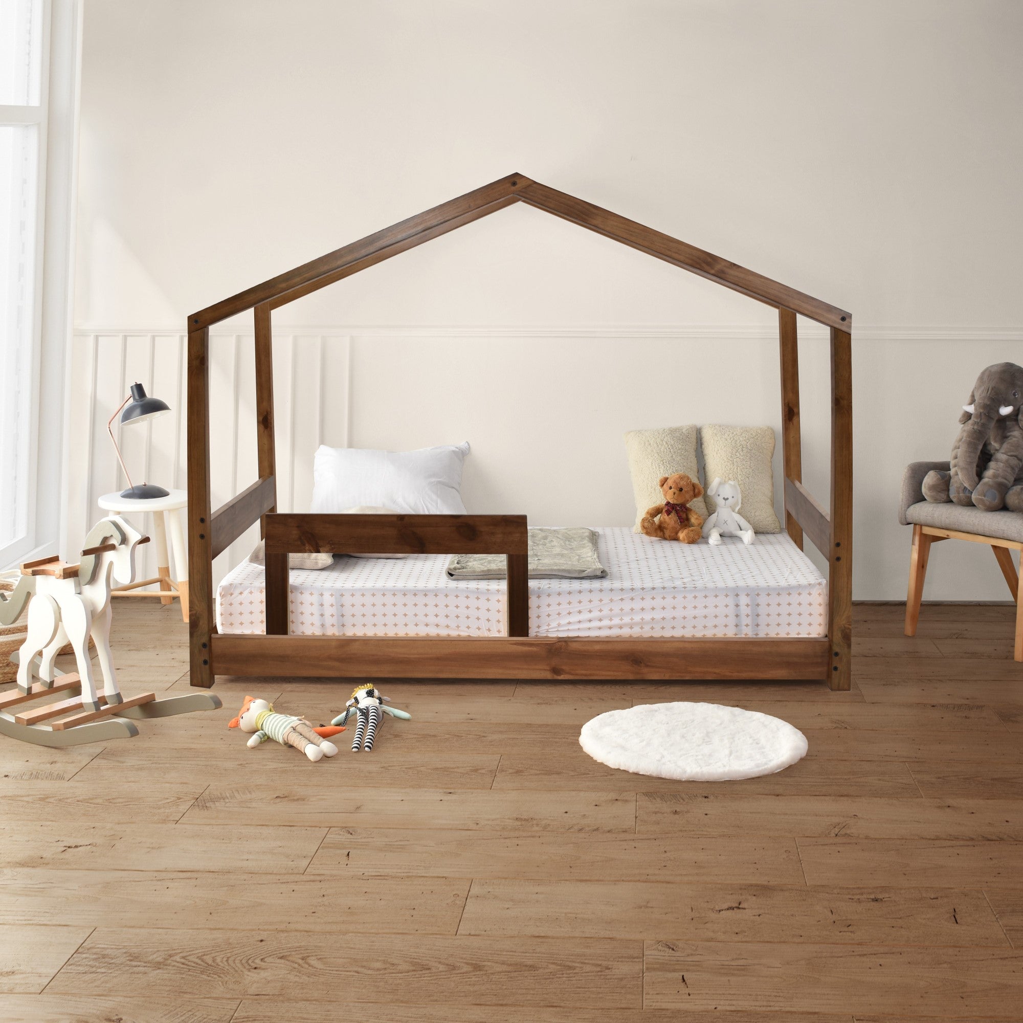 Lazio Mahogany Toddler Bed 108x160cm for Single Mattress 100x190cm - Safe & Stylish Kids Bedroom Furniture for Nursery, Daycare or Home Use