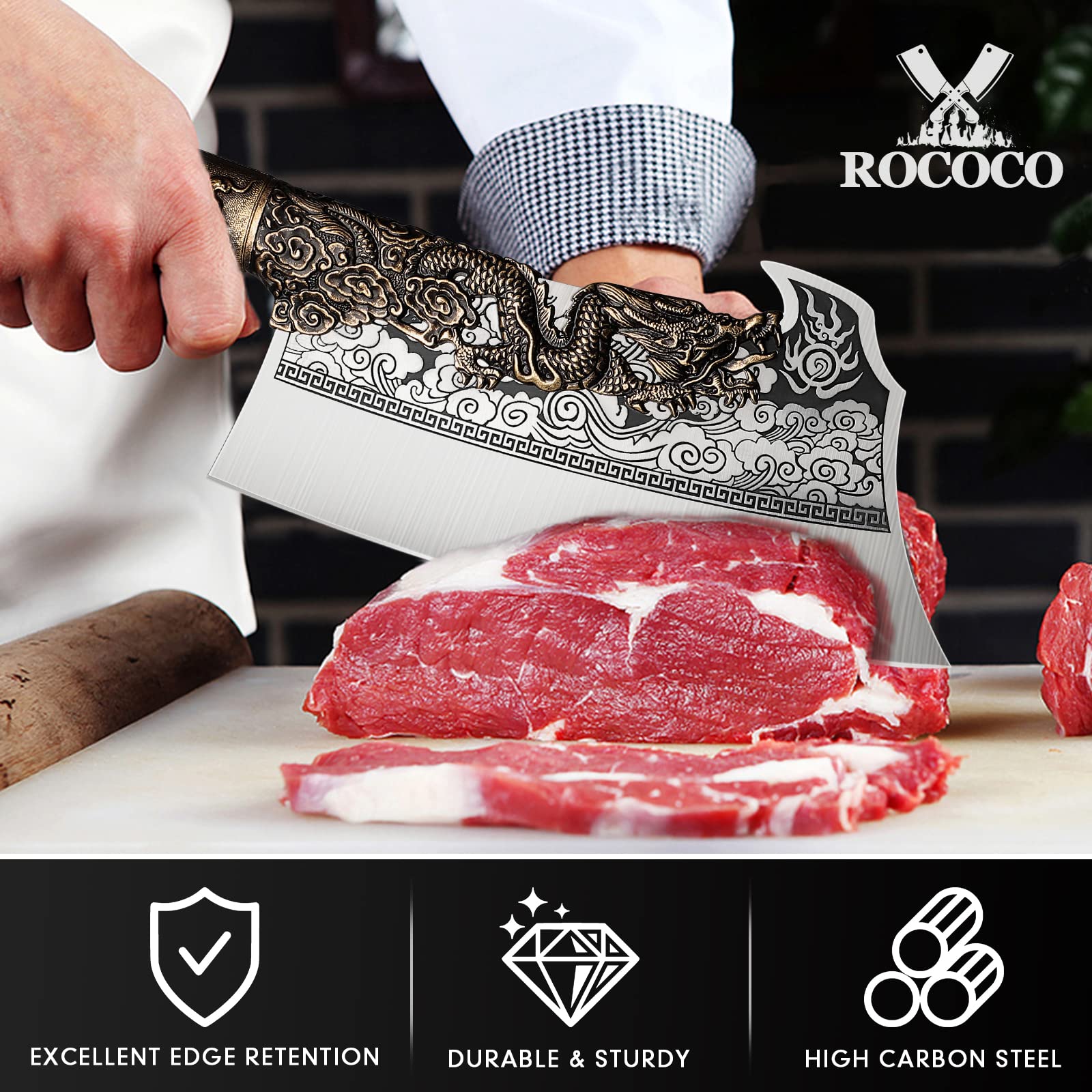 Premium Bone Cleaver & Serbian Chef Knife Set - Heavy Duty Hunting Knives for Men with Sheath - Perfect for BBQ, Camping, Outdoor Adventures & Viking Gifts