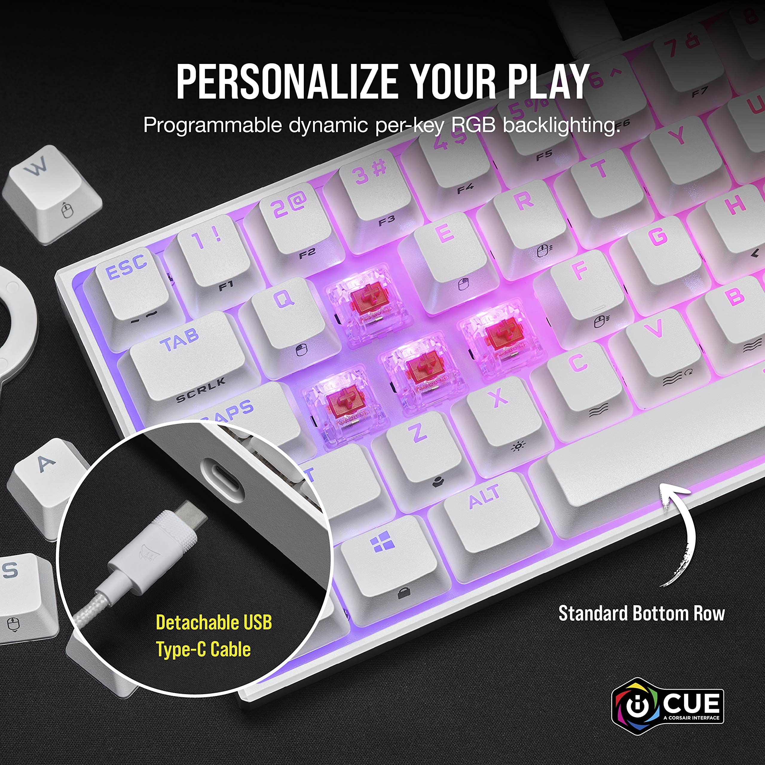 CORSAIR K65 RGB Mini 60% Mechanical Keyboard - Cherry MX Red - PC Gaming & Mac