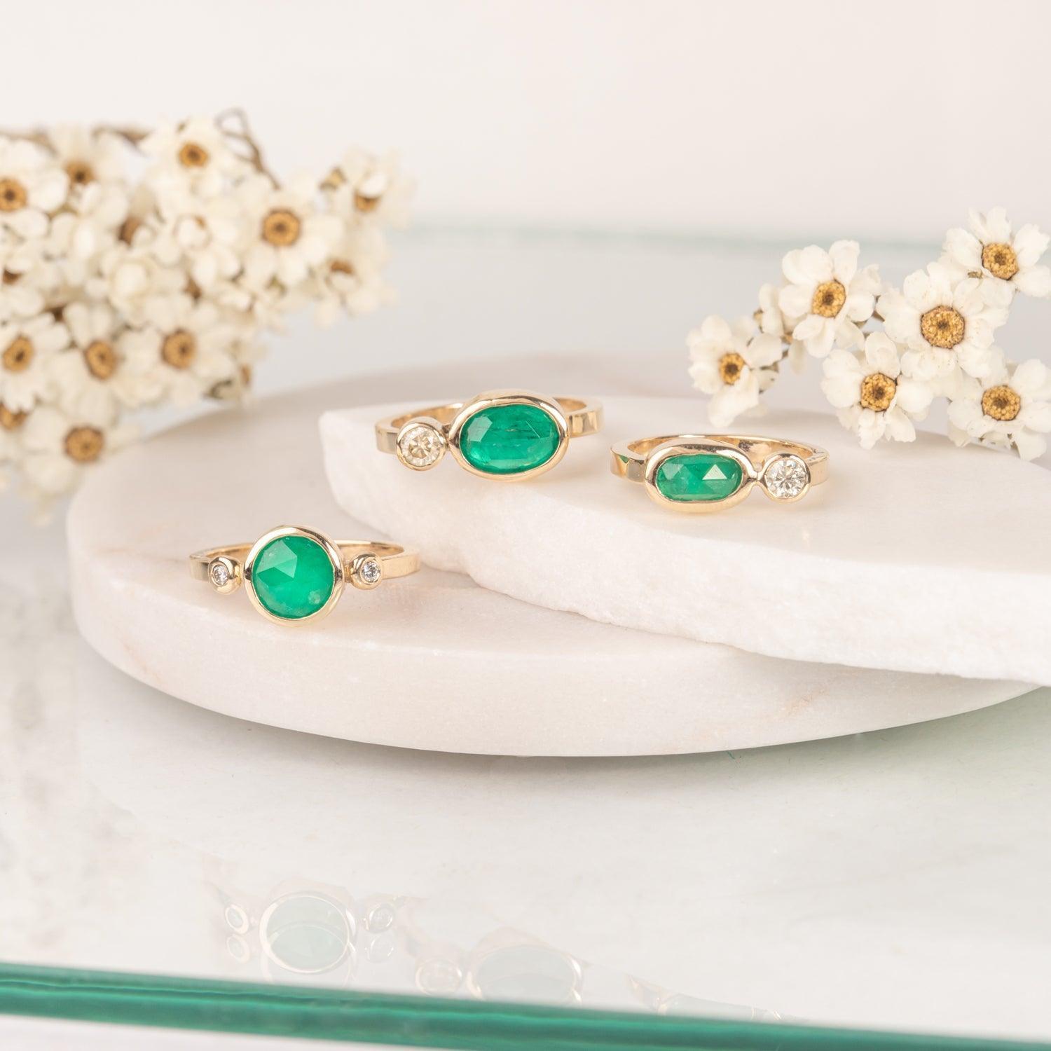 Maria Emerald & Diamond Ring for Women - 14K Gold Vintage Style Engagement & Wedding Band - Perfect for Anniversaries, Proposals & Special Occasions