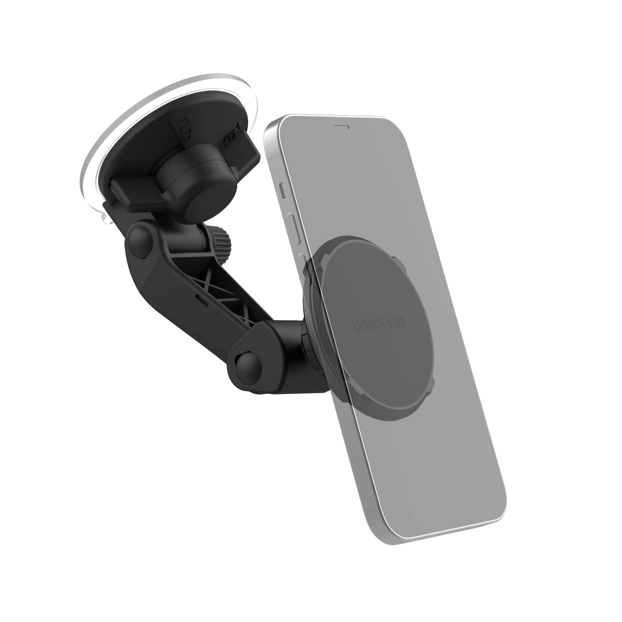ROKFORM Adjustable Magnetic Windshield Phone Mount - Strong Suction Cup, 210° Tilt & 360° Rotation | Compatible with MagSafe Cases | Perfect for Car, Truck & Road Trips
