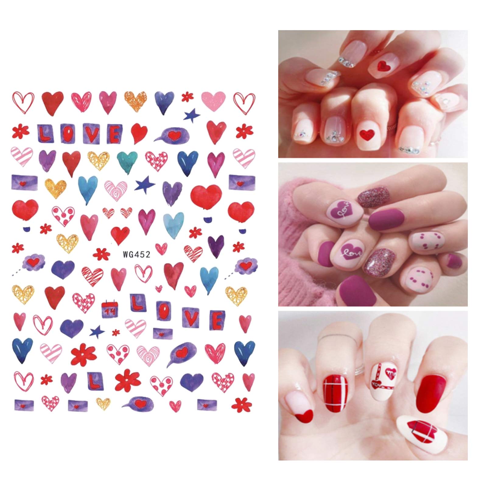 Valentine's Day 3D Nail Stickers - Self-Adhesive XO Love Kiss Heart Nail Art Decals for Women & Girls | DIY Valentine's Nail Decorations (8 Sheets) | Perfect for Valentine's Gifts, Parties & Nail Art Enthusiasts