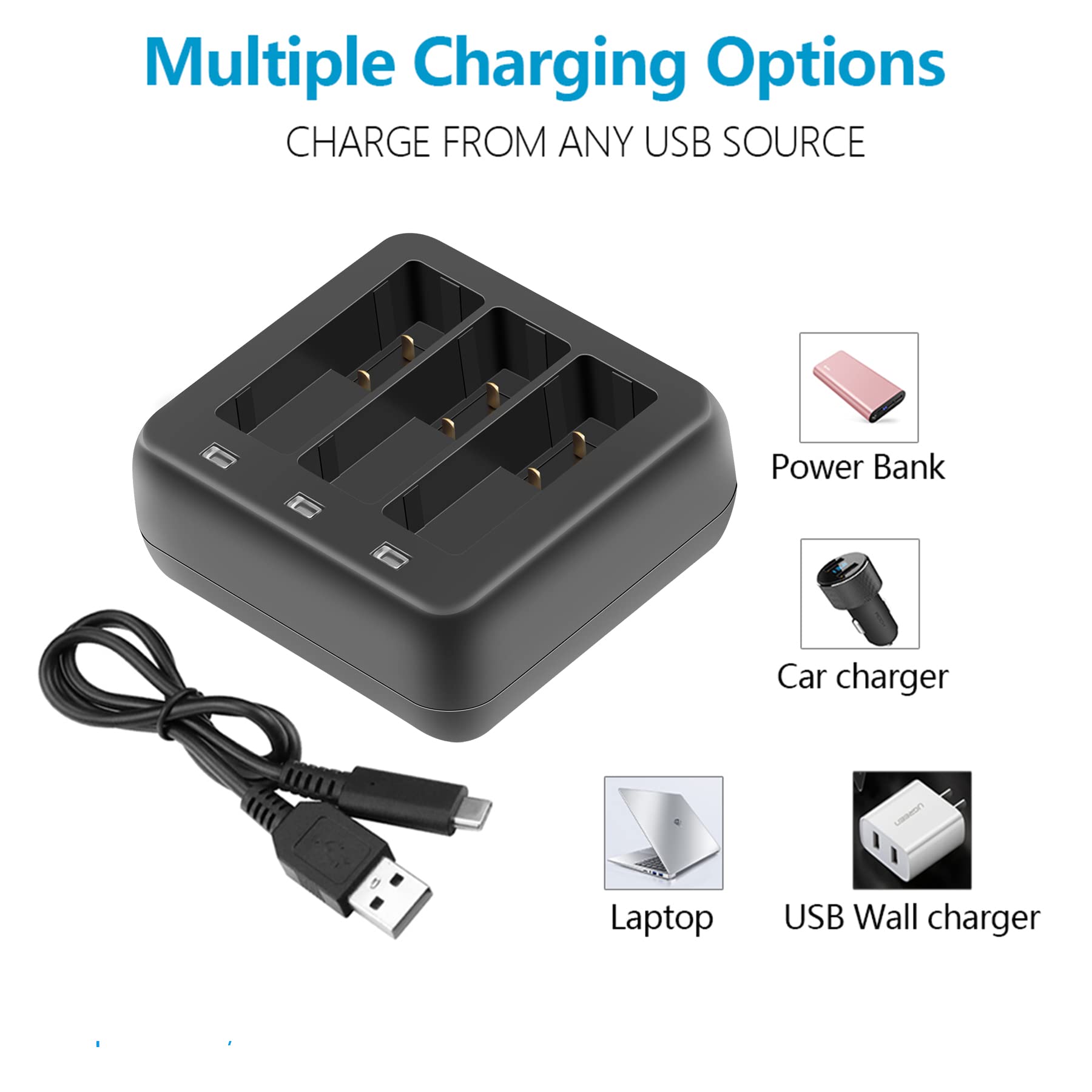DJI Osmo Action 3/4 Battery Charger - 3-Port Fast Charging Station with LED Indicators | Power Hub for DJI Action Cameras | Perfect for Travel, Vlogging & Outdoor Adventures