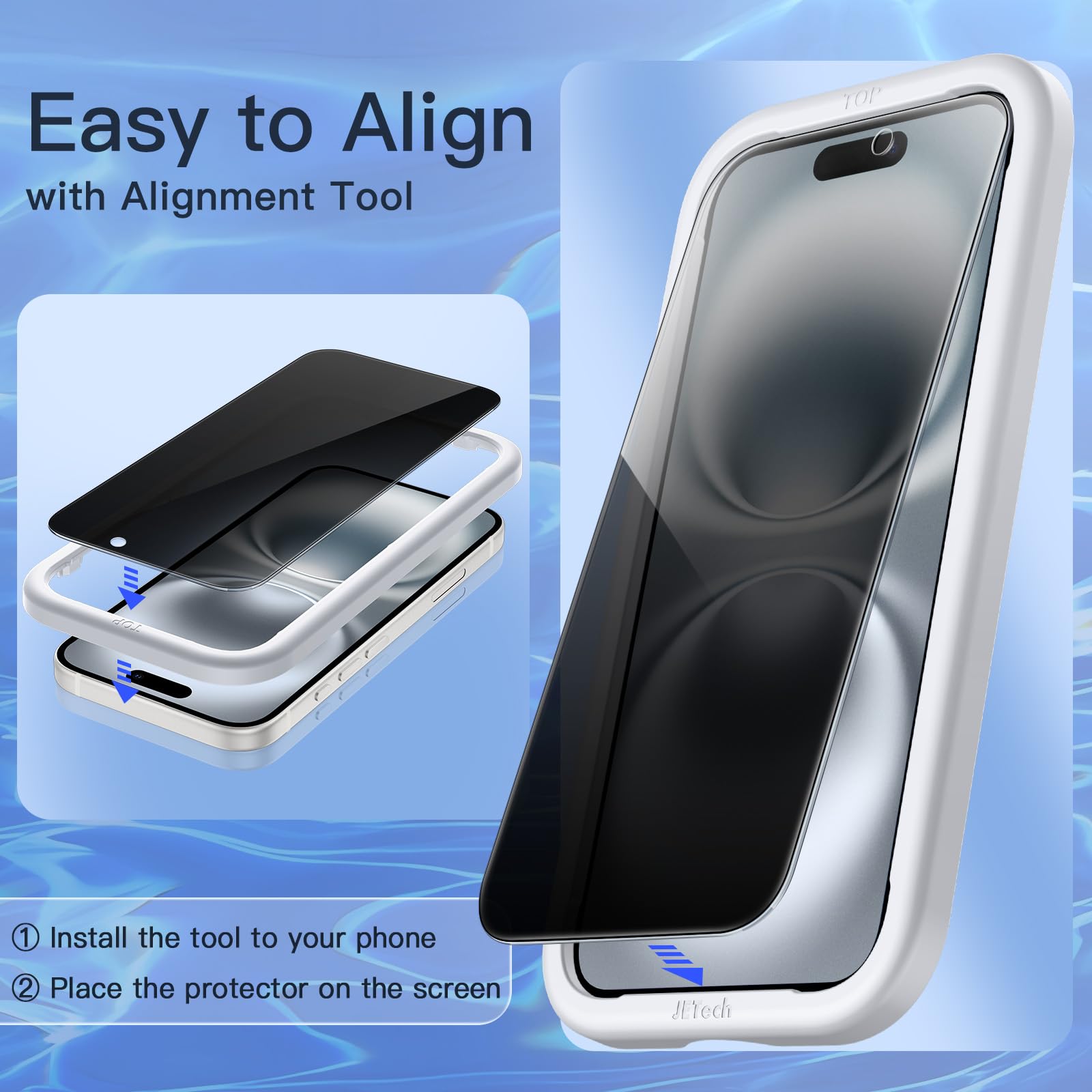 JETech Privacy Screen Protector for iPhone 16 (6.1-Inch) - Anti-Spy Tempered Glass with Easy Installation Kit - 2 Pack - Perfect for Office, Travel & Public Use