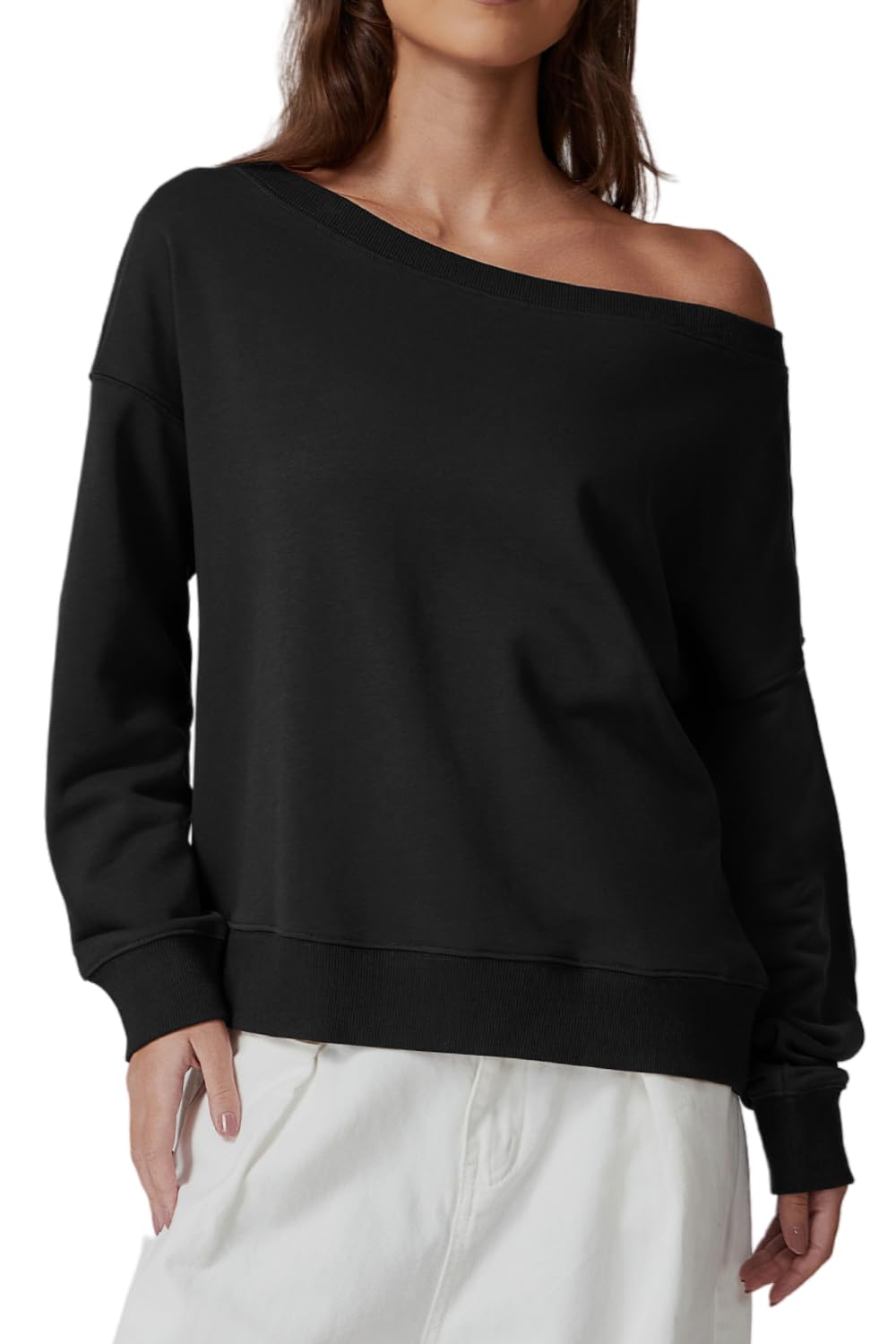 QINSEN Women's Oversized Sweatshirt - Long Sleeve Off Shoulder Pullover Hoodie | Cozy Casual Loungewear for Fall | Perfect for Home, Dates and Streetwear Fashion