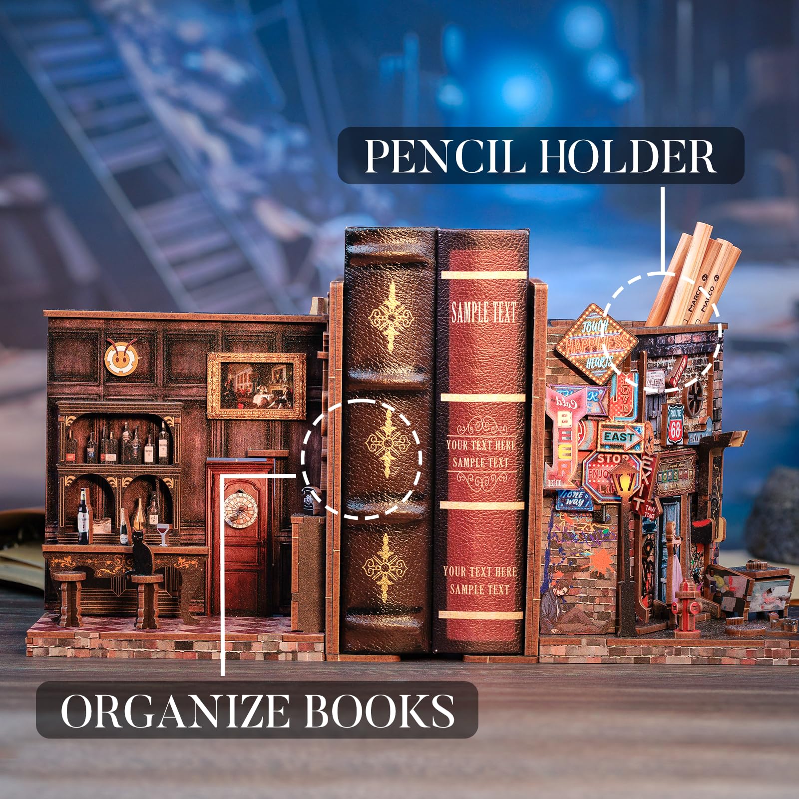 DIY 3D Wooden Book Nook Kit - Creative Bookshelf Decor for Adults & Teens | Handmade Wooden Puzzle Bookends for Home Library | Perfect Christmas Gift & Shelf Organizer (Farewell to The Night) | Great for Reading Nooks, Office Decor & Book Lover Gifts