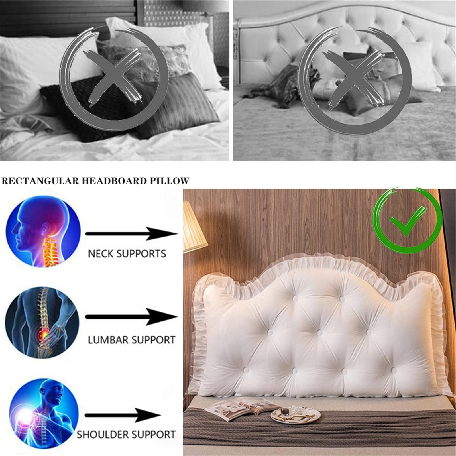 King Queen Twin Headboard Pillow - Large Reading & Backrest Support Pillow for Sofa, Bed, Floor - 79
