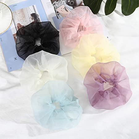 PARTYCART - 6PCS Organza Hair Scrunchies for Women | Soft Elastic Hair Bands, Hair Ties & Ponytail Holders | Perfect for Girls, Weddings, Parties & Everyday Use