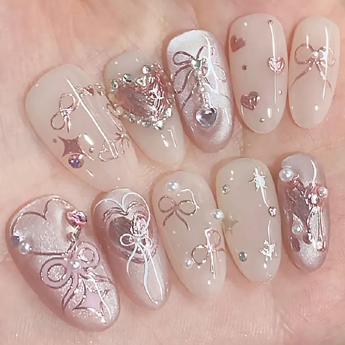 5D Embossed Rose Gold Heart Nail Art Stickers - Self-Adhesive Valentine's Day Nail Decals with Cute Bow Design for Women | Perfect for Manicure, Nail Salon, Bridal Party & Valentine's Gift