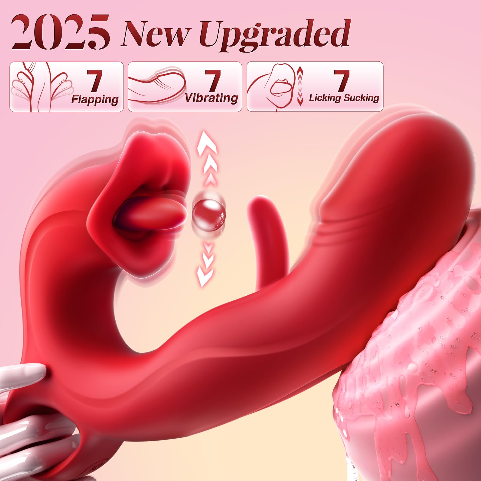 7-in-1 Rose Thrusting Vibrator - G Spot & Clitoral Stimulator with Flapping, Vibrating, Licking & Sucking Modes | Rechargeable Adult Sex Toy for Women & Couples | Perfect for Solo Play, Foreplay & Intimate Moments