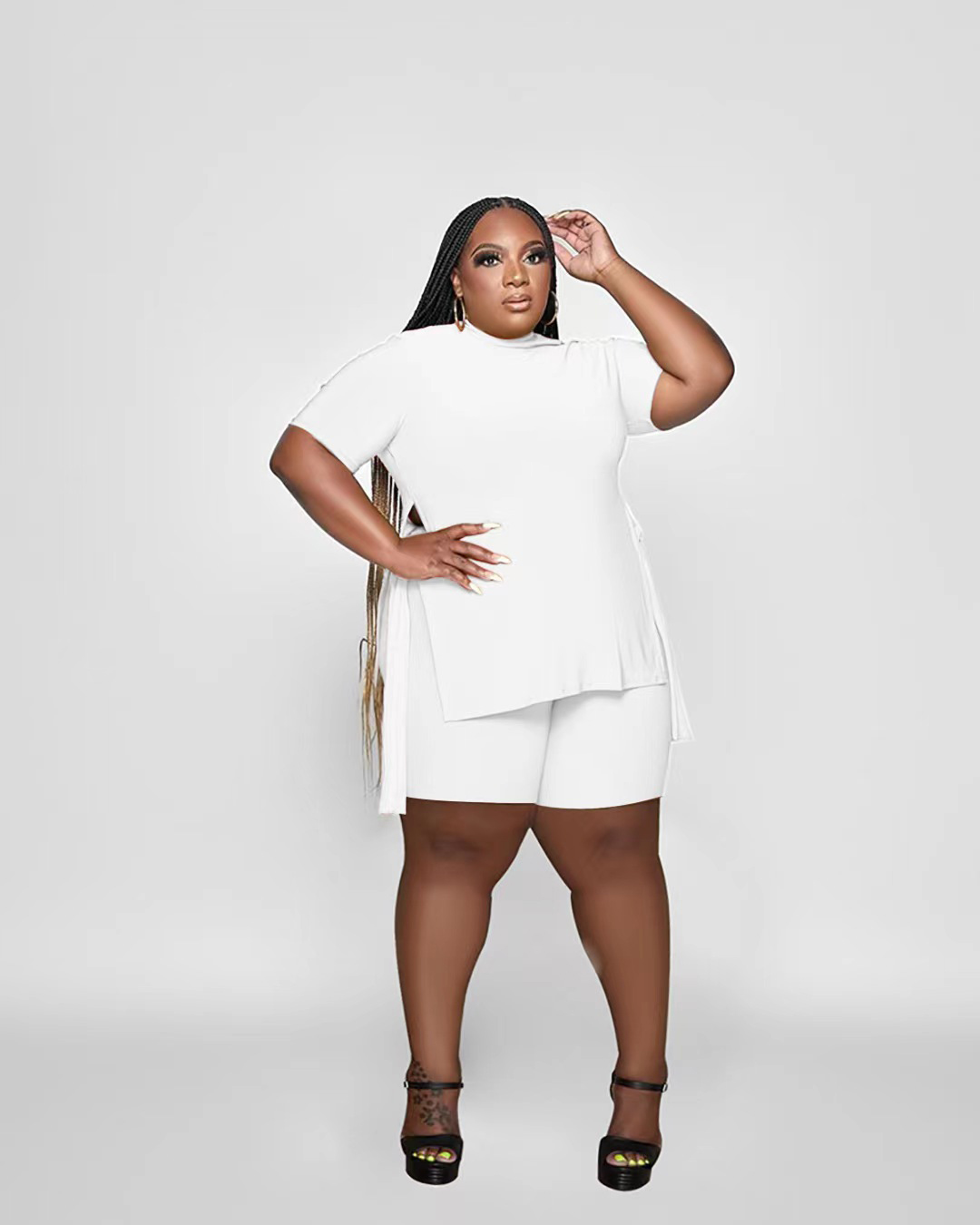 Plus Size Printed Slit Tie Top & Shorts Two Piece Set - Stylish Summer Outfit for Beach, Vacation, and Casual Wear