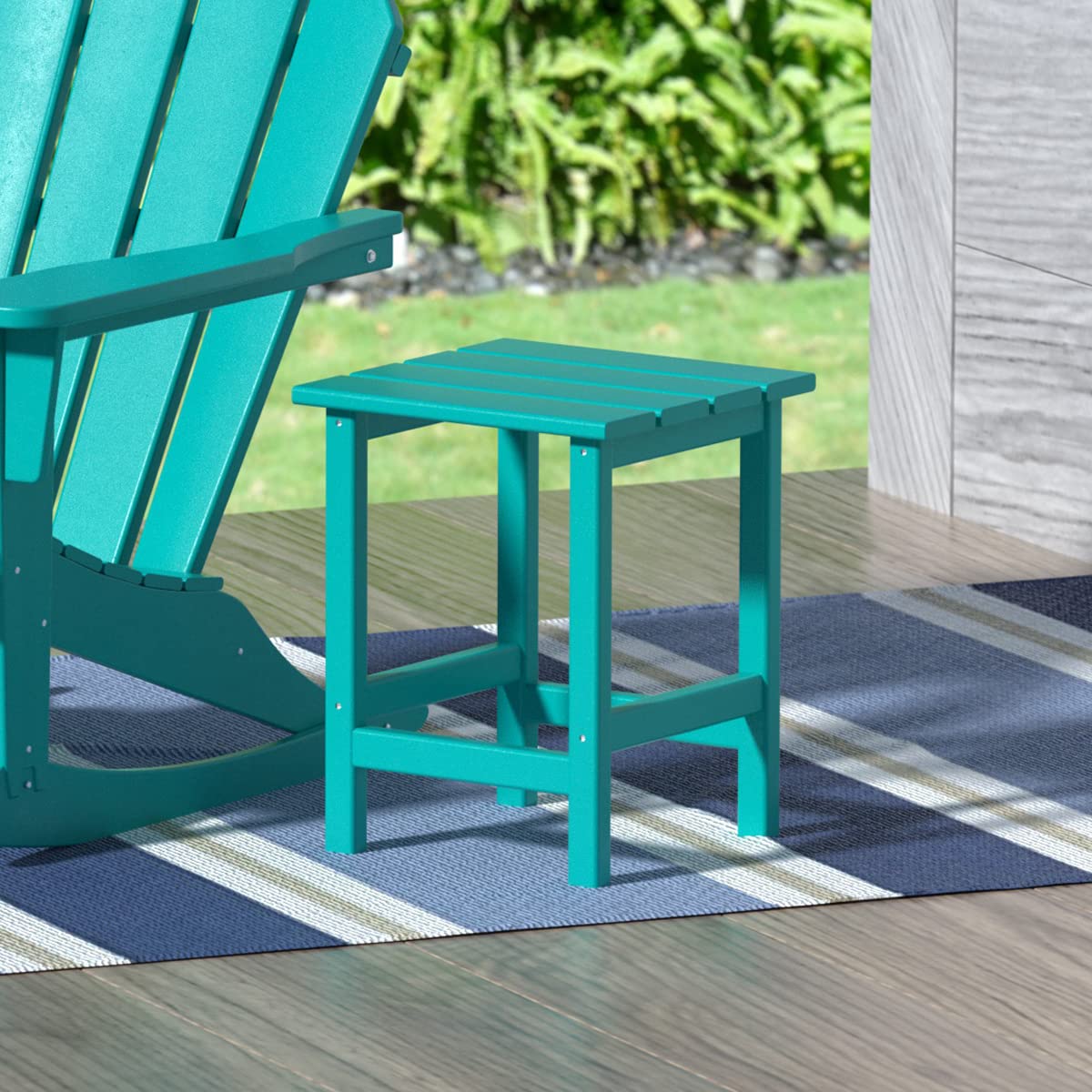 Premium HDPE Outdoor Adirondack Side Table - Weather & UV Resistant Square End Table for Patio, Backyard, Balcony, Porch, Garden, Deck - Turquoise - Perfect for Outdoor Relaxation & Entertaining