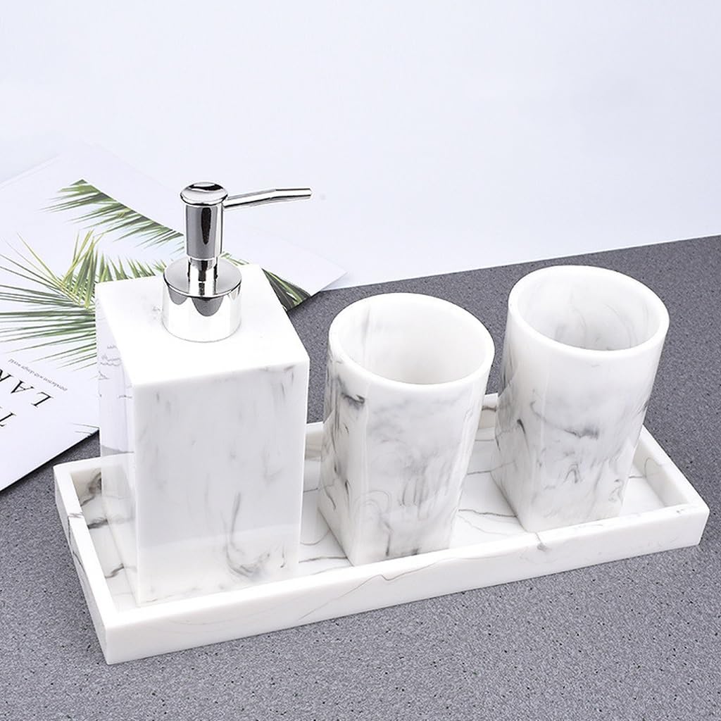4-Piece Resin Bathroom Organizer Set - Soap Dispenser, Toothbrush Cup, Storage Tray & Accessories | Waterproof Bathroom Countertop Organizer for Sink, Vanity & Shower Organization