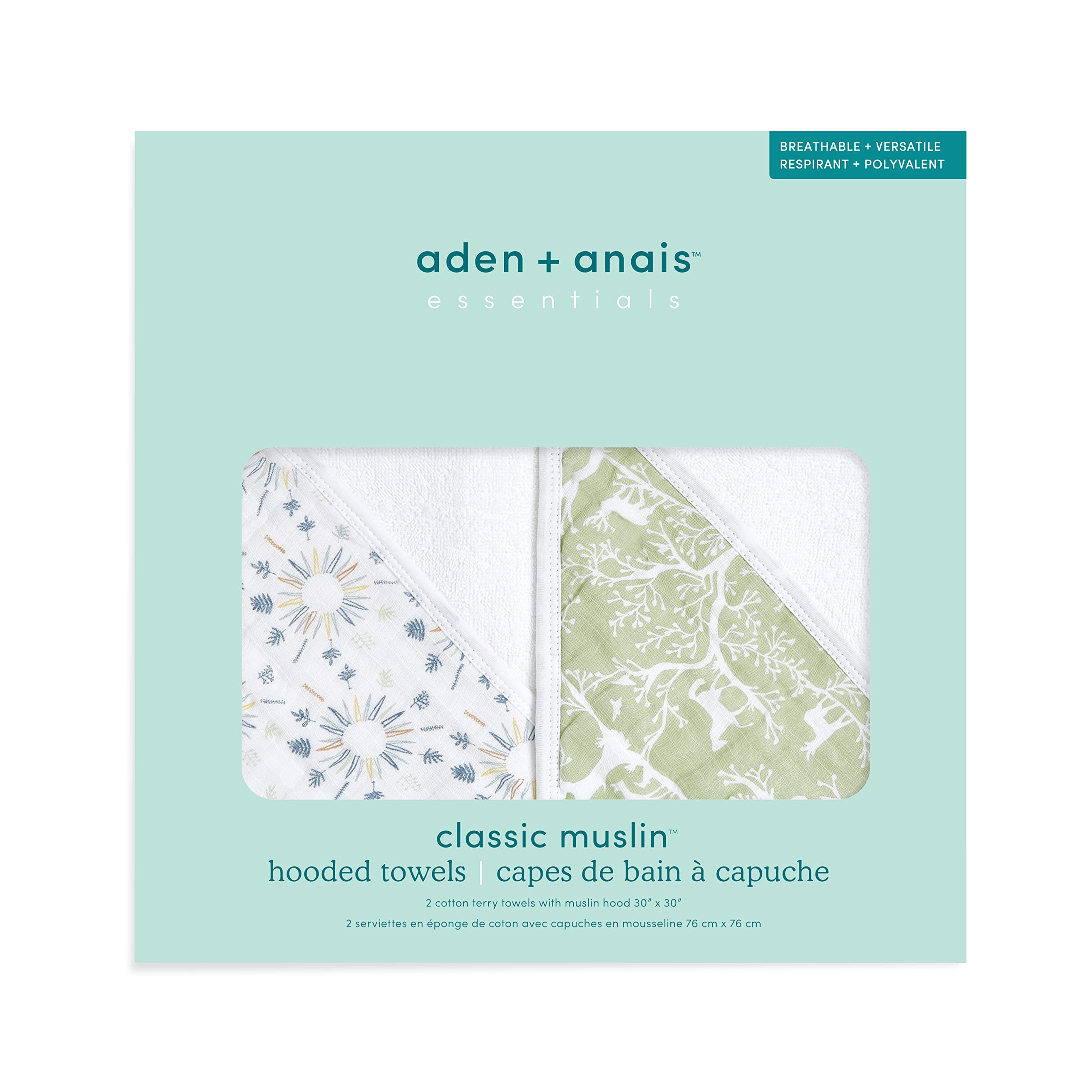 **Aden + Anais Essentials Hooded Baby Bath Towel - Super Soft 100% Cotton 2-Pack (Harmony) - Perfect for Newborns, Infants & Toddlers - Post-Bath Wrap, Swaddle & Snuggle**
