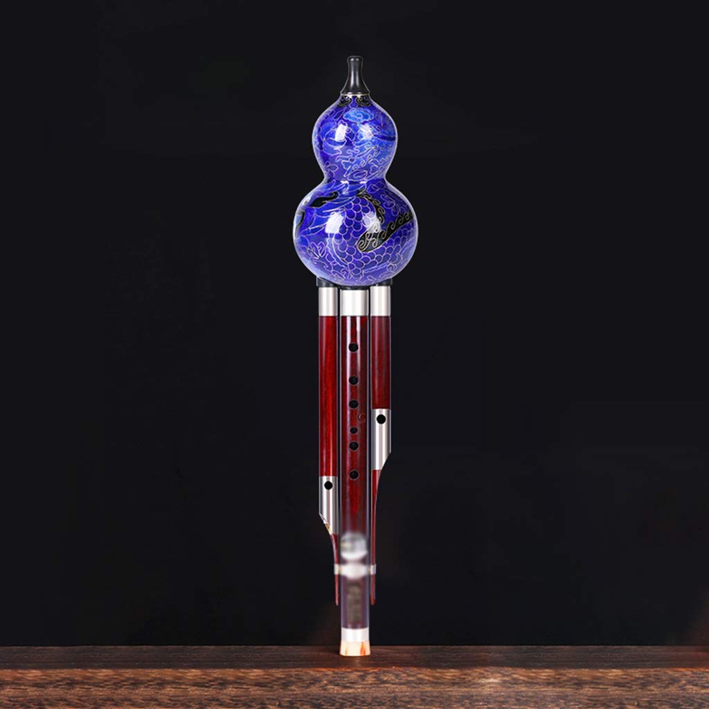 Traditional Chinese Cloisonne Gourd Flute (Hulusi) - Handcrafted Blue G-Key Instrument for Beginners & Professionals | Perfect Gift for Music Lovers | Ideal for Meditation, Cultural Performances & Music Therapy