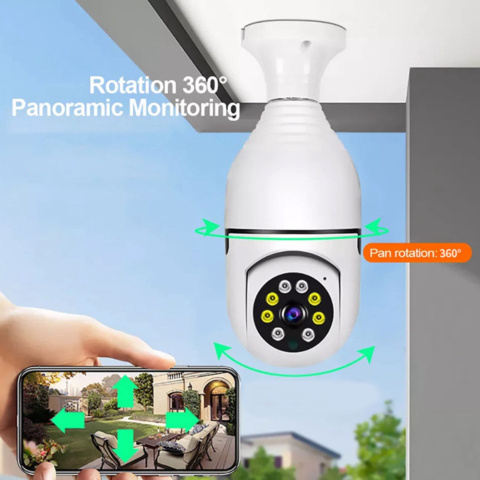 Fansheng Wireless 360° Panoramic Security Camera Light Bulb - 1080P HD Smart Home Surveillance with Night Vision, Motion Detection & 2-Way Audio - Works with E27 Lampholder - Perfect for Indoor/Outdoor Home Security & Baby/Pet Monitoring
