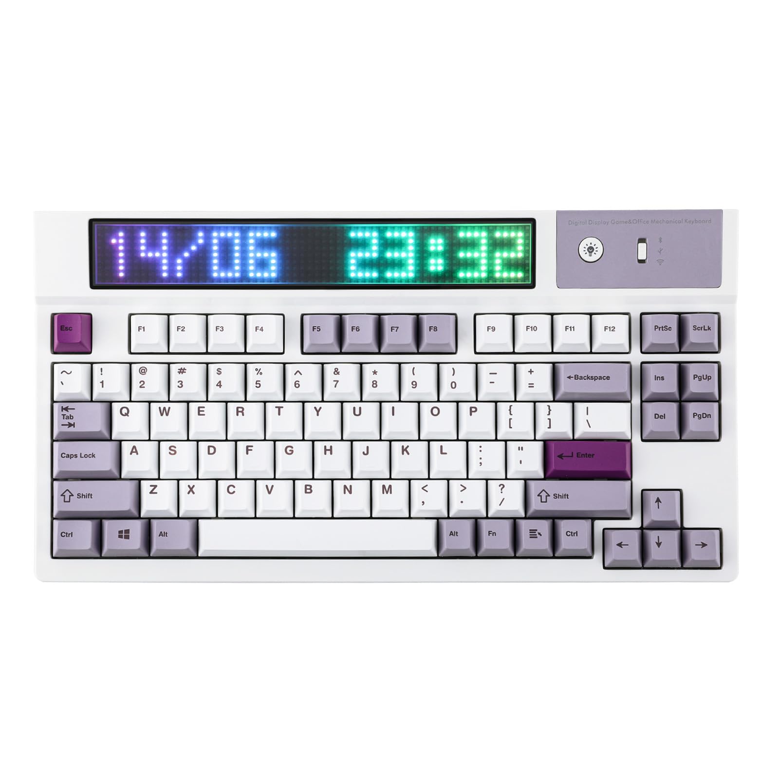 EPOMAKER DynaTab 75X Wireless Mechanical Gaming Keyboard - Custom Dot-Matrix RGB LED Screen, Gasket Mount, Bluetooth/2.4G/USB-C Connectivity (White Purple, Wisteria Linear Switch) - Perfect for PC Gaming, Office Work & Streaming Setup