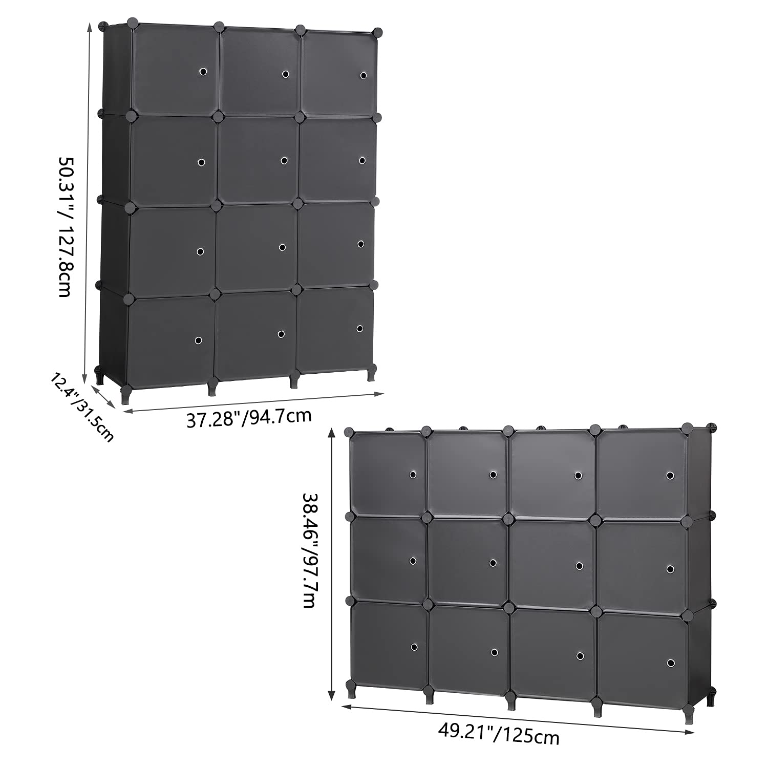 ANWBROAD 12-Cube Storage Organizer with Doors - Black Cube Shelves for Bedroom, Bookshelf, Closet & Office Organization | Space-Saving Modular Storage Solution