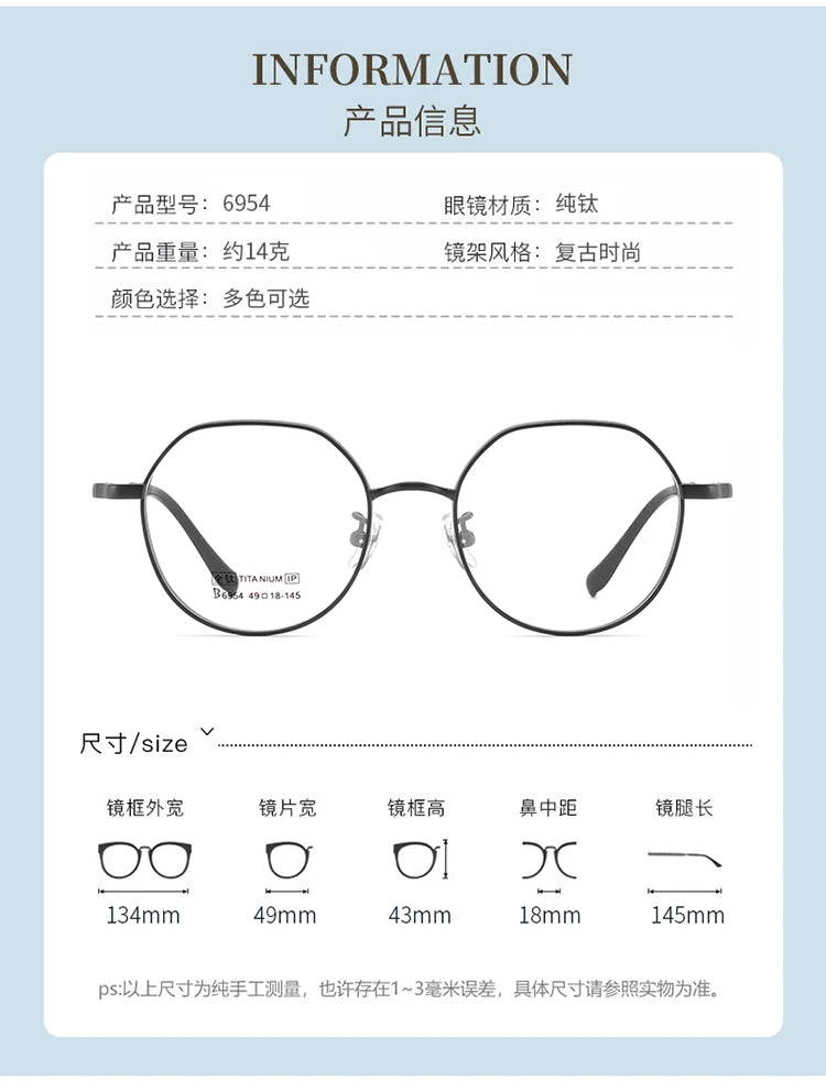 Bclear Unisex Full Rim Small Flat Top Round Titanium Eyeglasses 6954 - Lightweight & Durable Frame for Men & Women - Perfect for Reading, Work, and Everyday Use