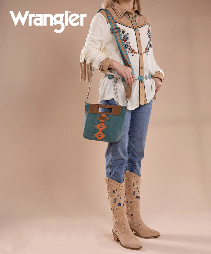 Wrangler Aztec Embroidered Crossbody Bag for Women - Stylish Boho Purse with Adjustable Strap, Perfect for Travel, Shopping & Daily Use