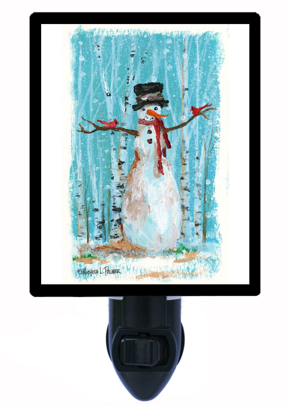 White Birch Meadow Snowman LED Night Light - Christmas & Winter Decor for Bedroom, Nursery, Living Room - Cozy Holiday Ambiance Light
