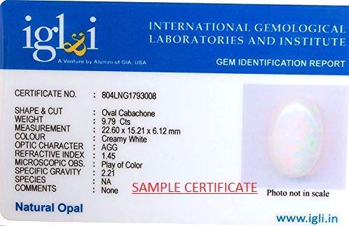 8.40 Carat AAA+ Quality Natural White Opal Gemstone - Certified Unheated & Untreated by Reputable Lab | Perfect for Jewelry Making, Engagement Rings & Collector's Items